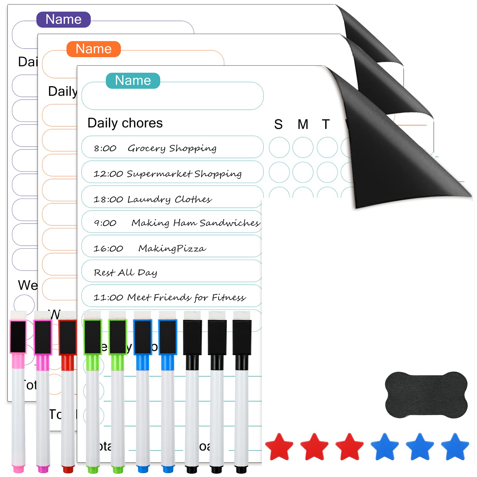 4Pcs Chores Chart for Kids, Dry Wipe Set Up Chores for Famliy, Dry Erase Weekly Daily Chores Chart for Kids, Dry Wipe Paintbrush Whiteboard for Kids, Write Board for Chores List