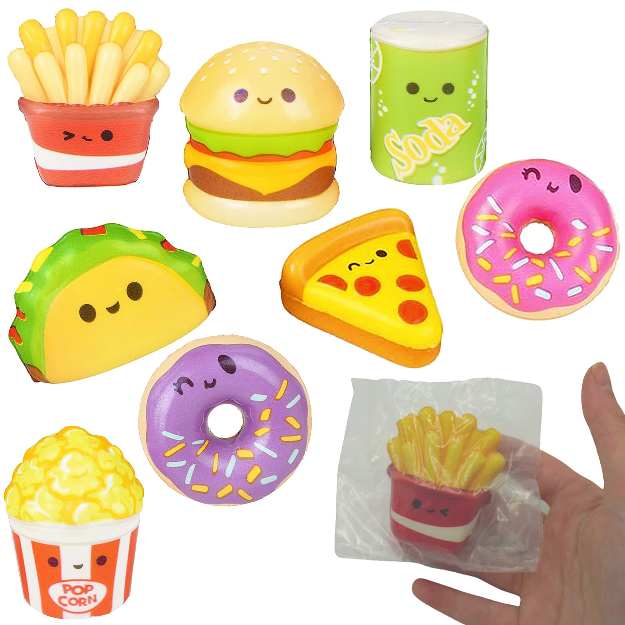 24 Pack Fast Food Squishy Toys for Kids Bulk - Slow Rising (Individually Wrapped) Small Foam Squishies 1.5-2.25" - Sensory Fidget Toys Prizes for Classroom Birthday Party Favors by 4E's Novelty