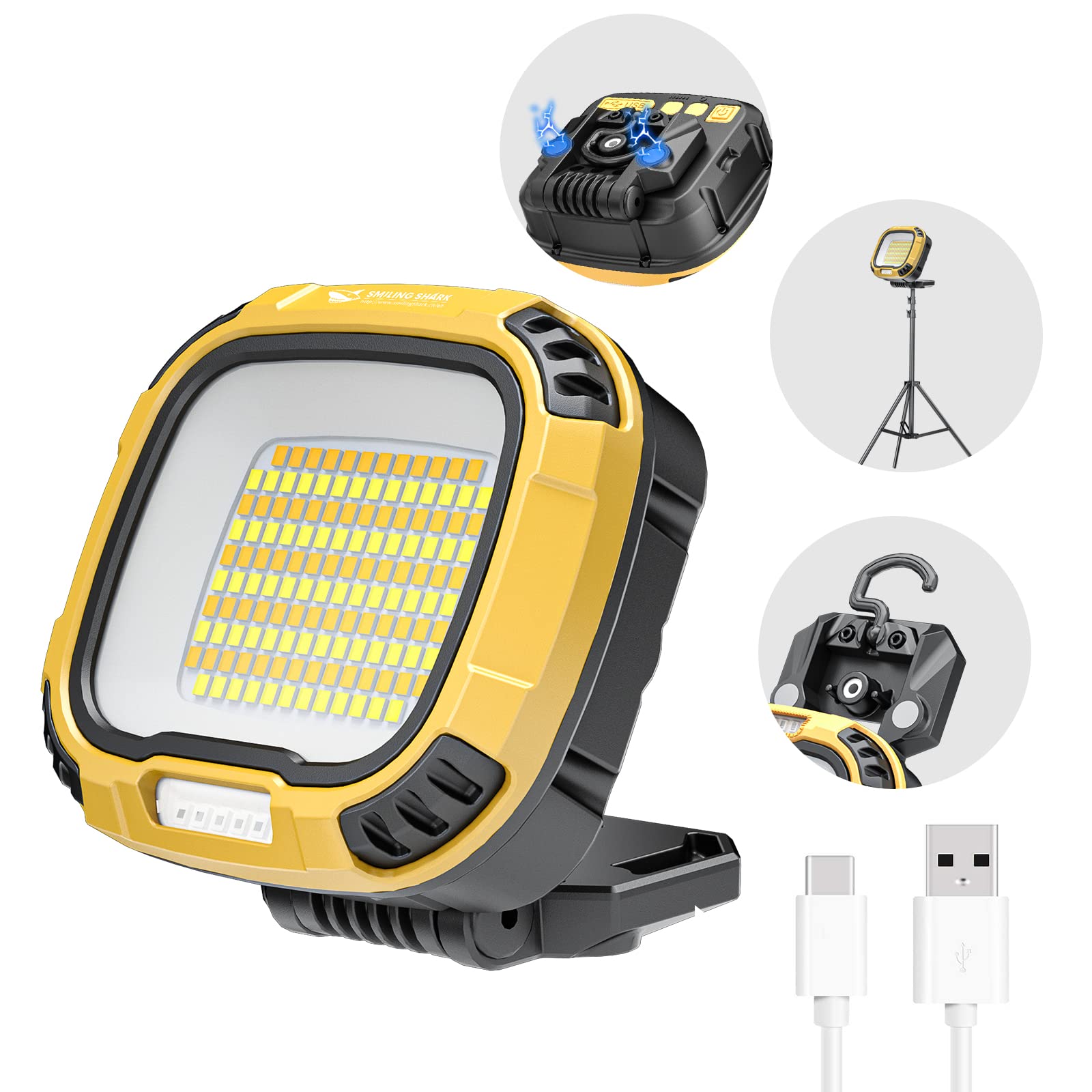 Smiling Shark 42.5in LED Work Light, 4000mAh Battery, Magnetic Attachment, 14 Lighting Modes, Rechargeable, Waterproof, Drop Resistant