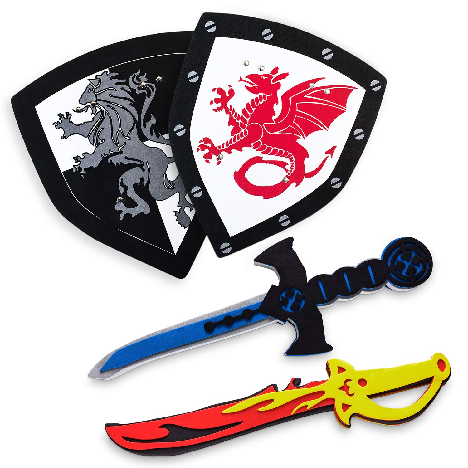 Super Z Outlet Children's Foam Toy Medieval Joust Dual Dragon Sword & Shield Knights Set Lightweight Safe for Birthday Party Activities, Event Favors, Toy Gifts