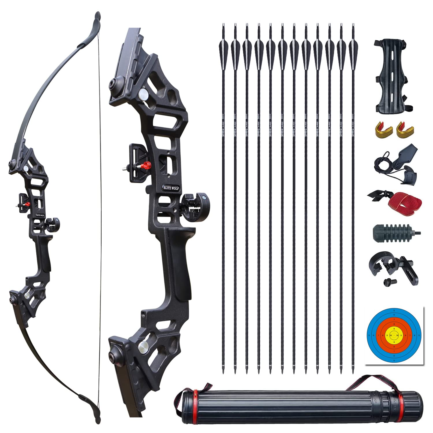 Archery Bow Set Recurve Bow and Arrow Adult Set 51" Training Bow Takedown 30 40 50lb Long Bows for Hunting Adult Beginner with 12 Arrows