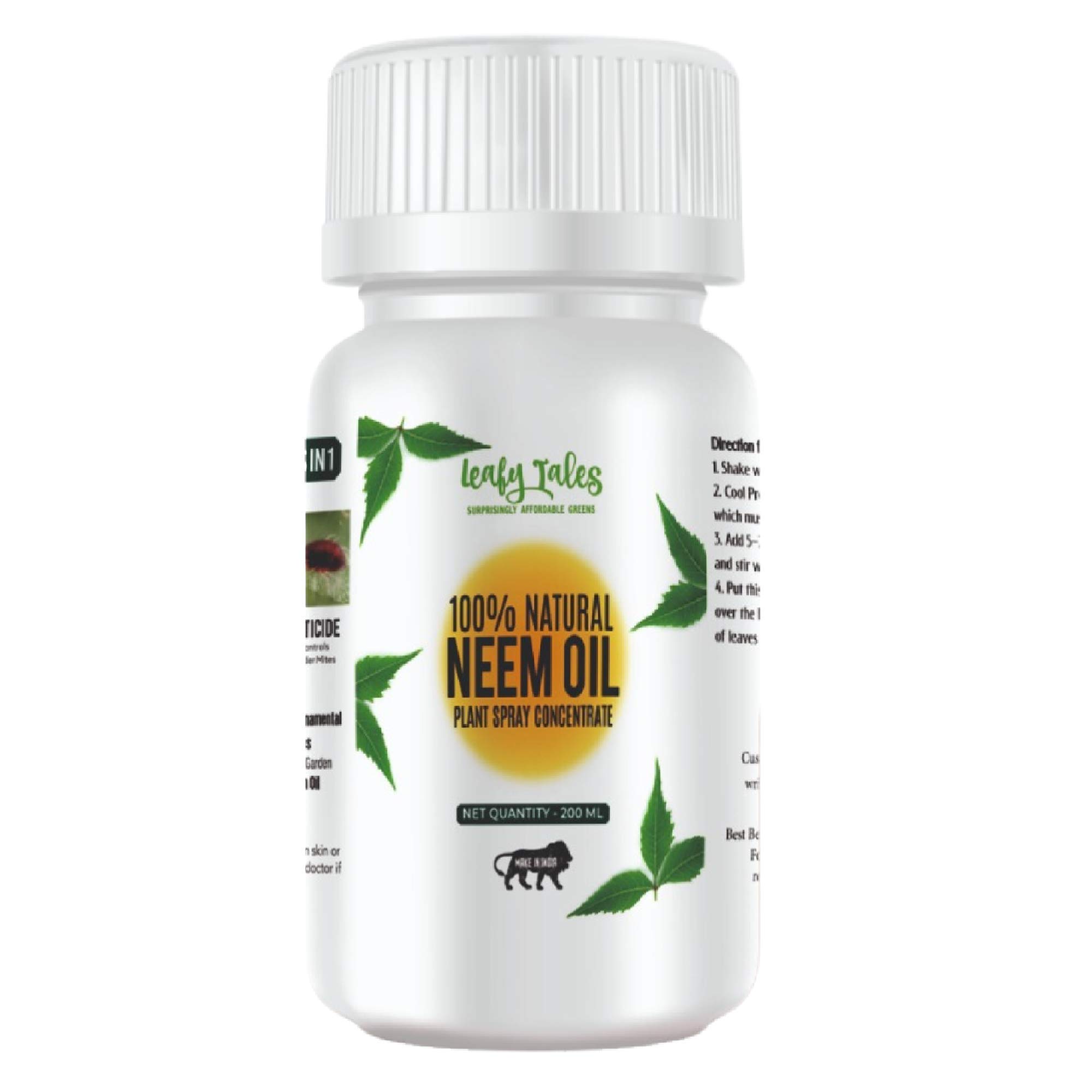 Leafy Tales Neem Oil Pure Cold Pressed, Water Soluble for Plants | All Purpose Indoor & Outdoor Plants, for Plant infestation (200 ml concentrate can make up to 45 spary bottles)