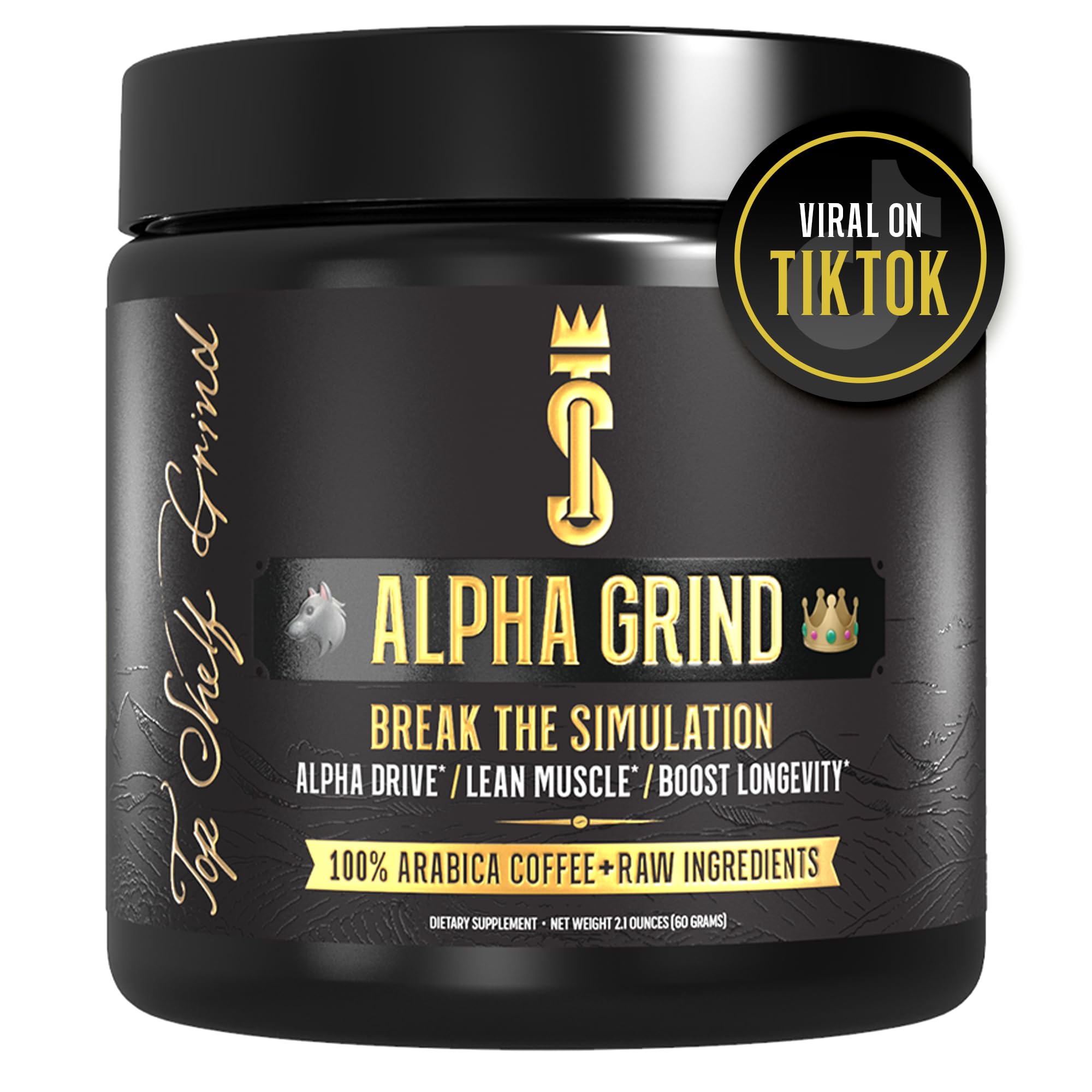 Alpha Grind – Instant Maca Coffee for Men + Natural Energy + Brain Nootropic for Ageless Clarity, Focus | Lean Muscle Building Growth & Size, 30SV