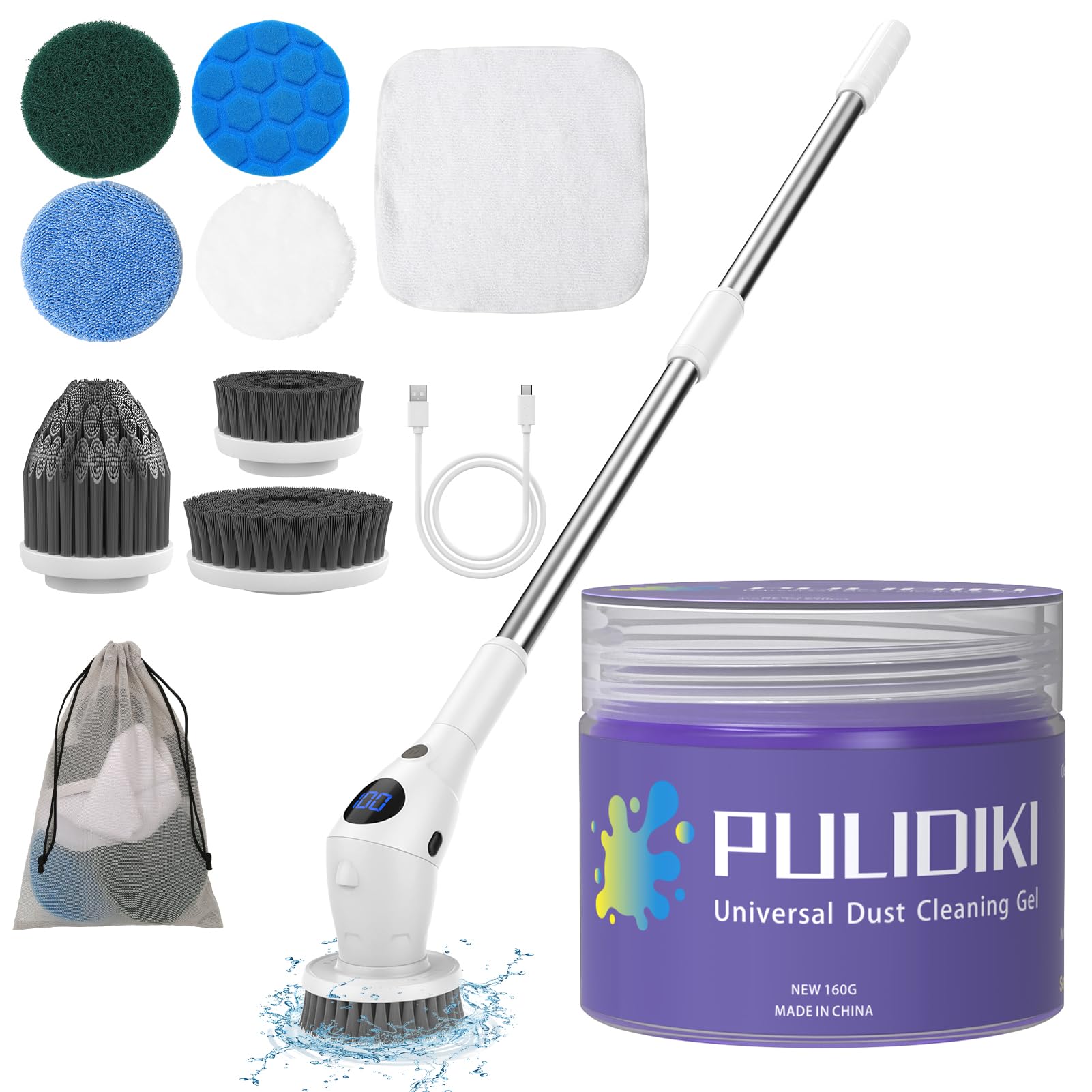 PULIDIKI Universal Cleaning Gel, Electric Spin Scrubber for Cleaning Home, Office, Car