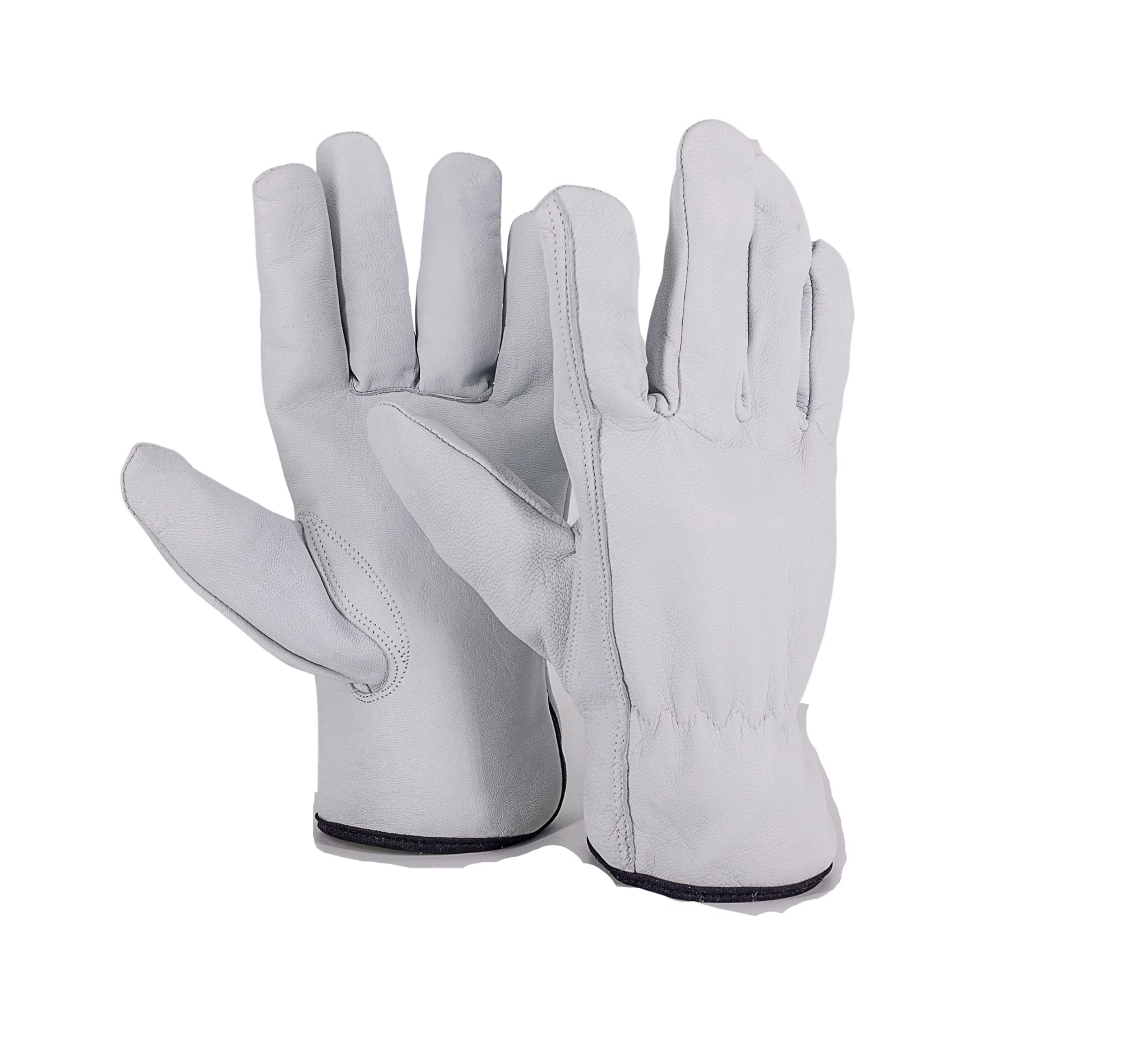 3-Pair Goatskin Leather Work Gloves I Driver Gloves for Construction, Industrial, Truck Driving, Warehouse, Gardening