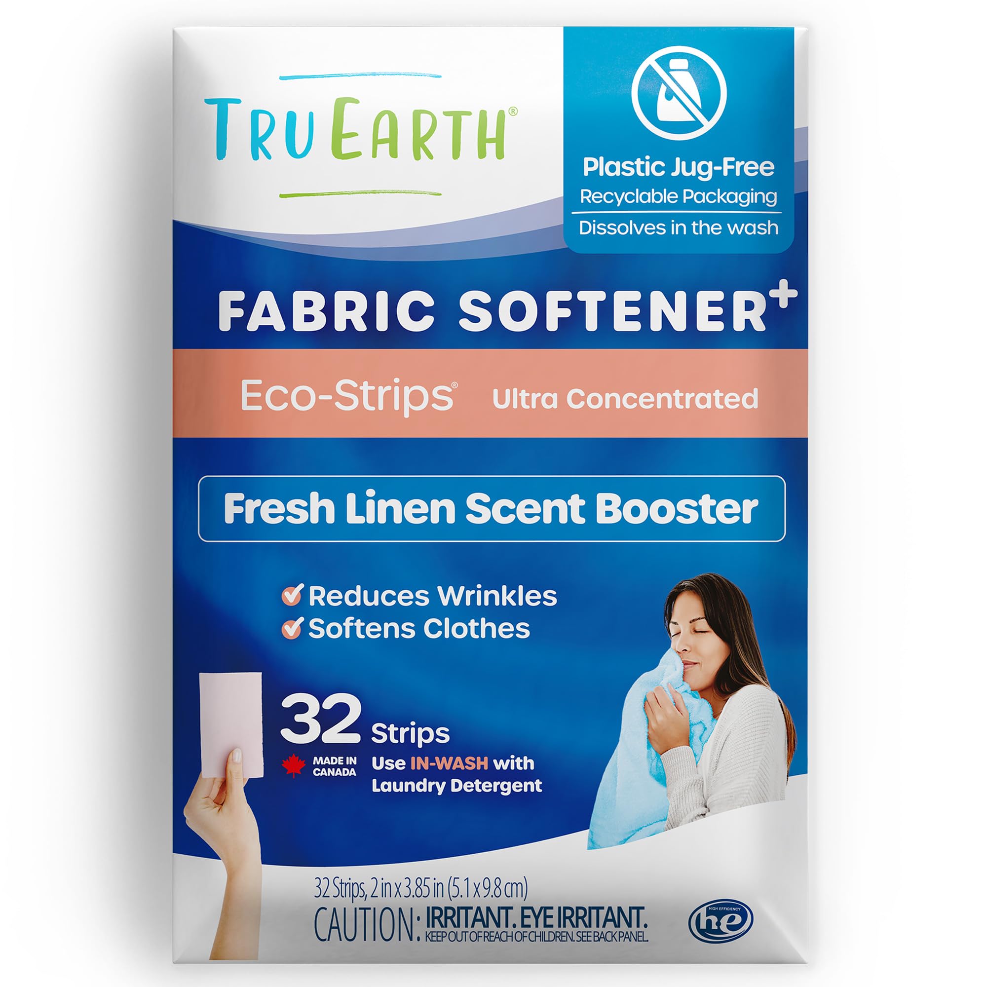 Tru Earth Fabric Softener Strips (Made in Canada) for Washing Machine, Alternative to Fabric Softener Liquid and Pods, Fresh Linen Scent Booster, Up to 64 Loads Per 32-Count