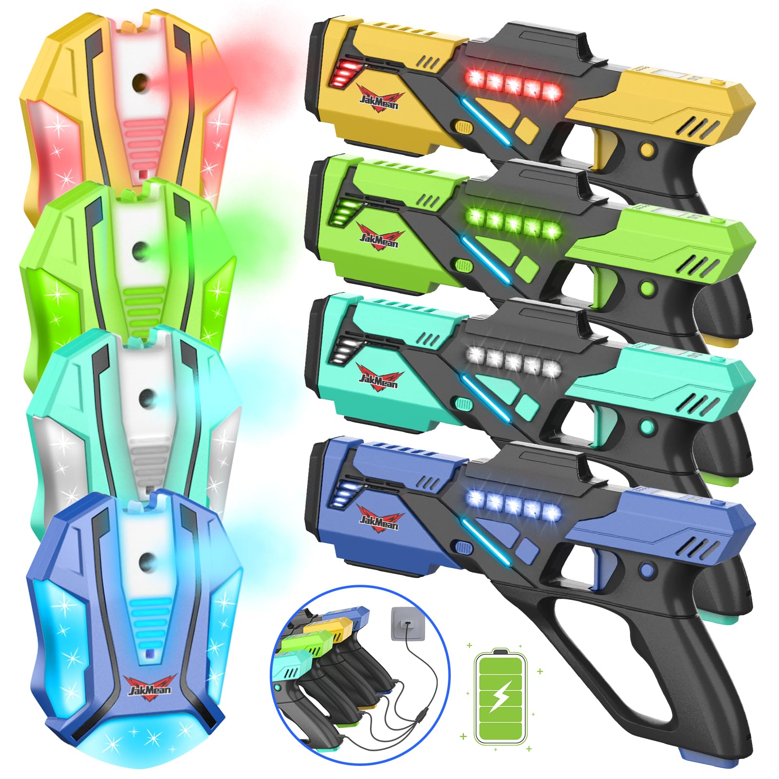 Rechargeable Laser Tag Set with Vests, Laser Tag Guns Set of 4, Laser Tag Set for Kids Gift Ideas for Kids Teens and Adults Boys & Girls Family Fun Shooting Game