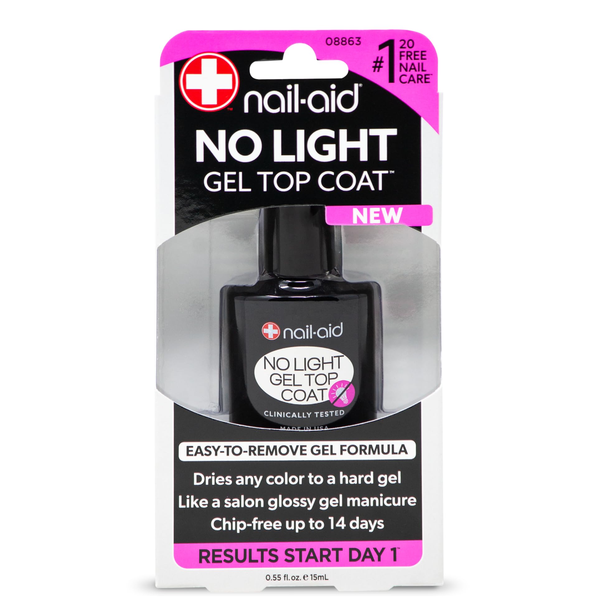 Nail-Aid No-light Gel Top Coat, Clear, 0.55 Fluid Ounce