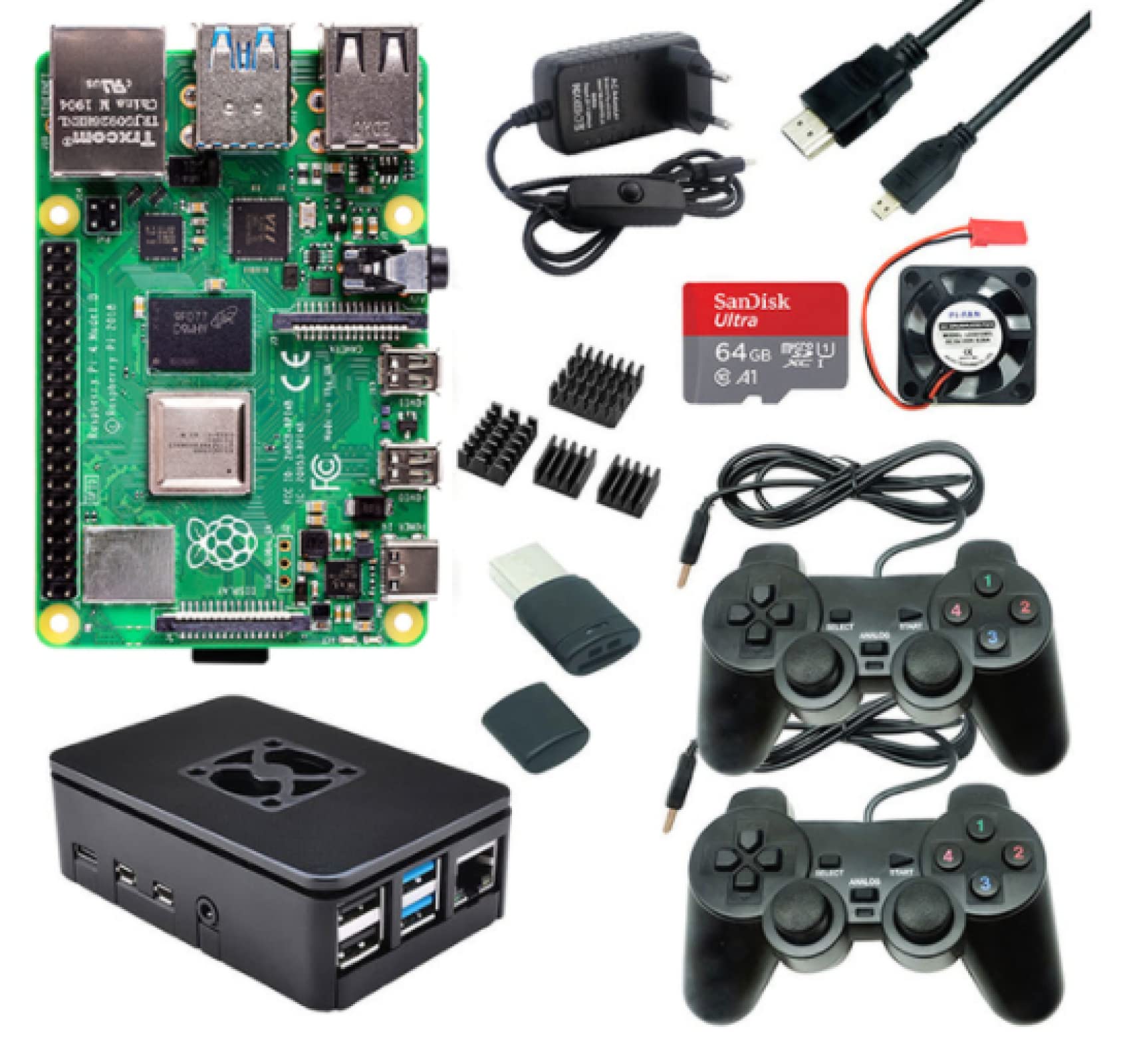 Kit de raspberry pi 4, 2gb, 4gb ram, usb, joystick, caixa acrílica, fonte de alimentação para cartão sd para raspberry pi 4 modelo b pi 4b PackageB