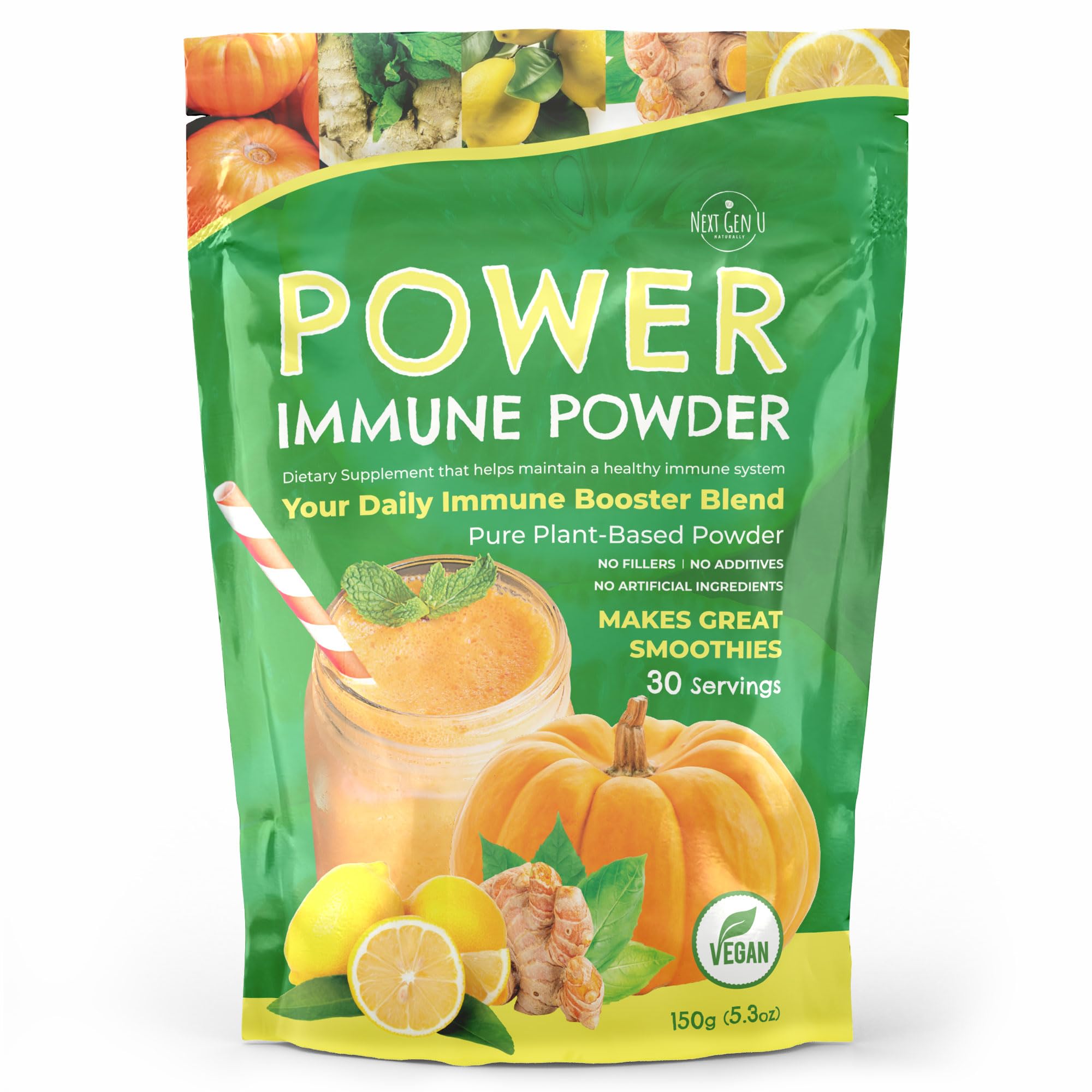 Immune Support Supplement Powder 150g, Superfood Booster for Adults, Vegan Immunity Health Powder for Smoothies, Plant - Based & Gluten Free w/Natural Vitamins & Antioxidants