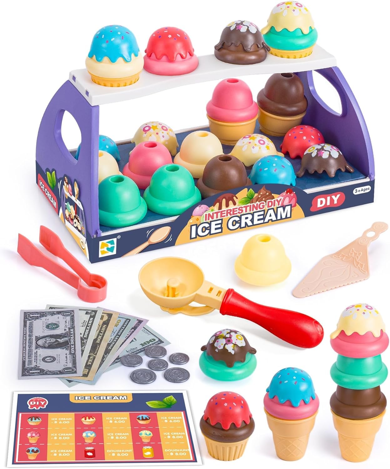 TOYBY Ice Cream Toys for Kids,Pretend Play Best Gift for Age 3+, Toy Ice Cream Set, Ice Cream Shop Role Play Kids Toy Food Gift for 3 Year Old Boy or Girl(42 Pcs)