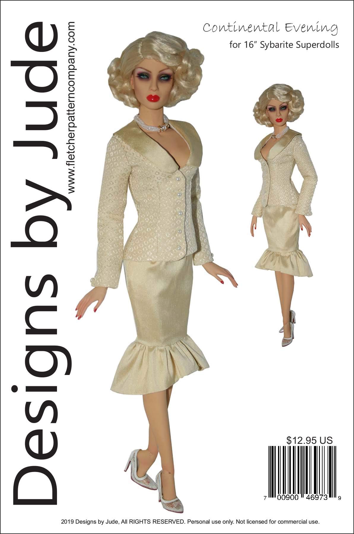 Continental Evening Doll Clothes Sewing Pattern for 16" Sybarite Superdolls