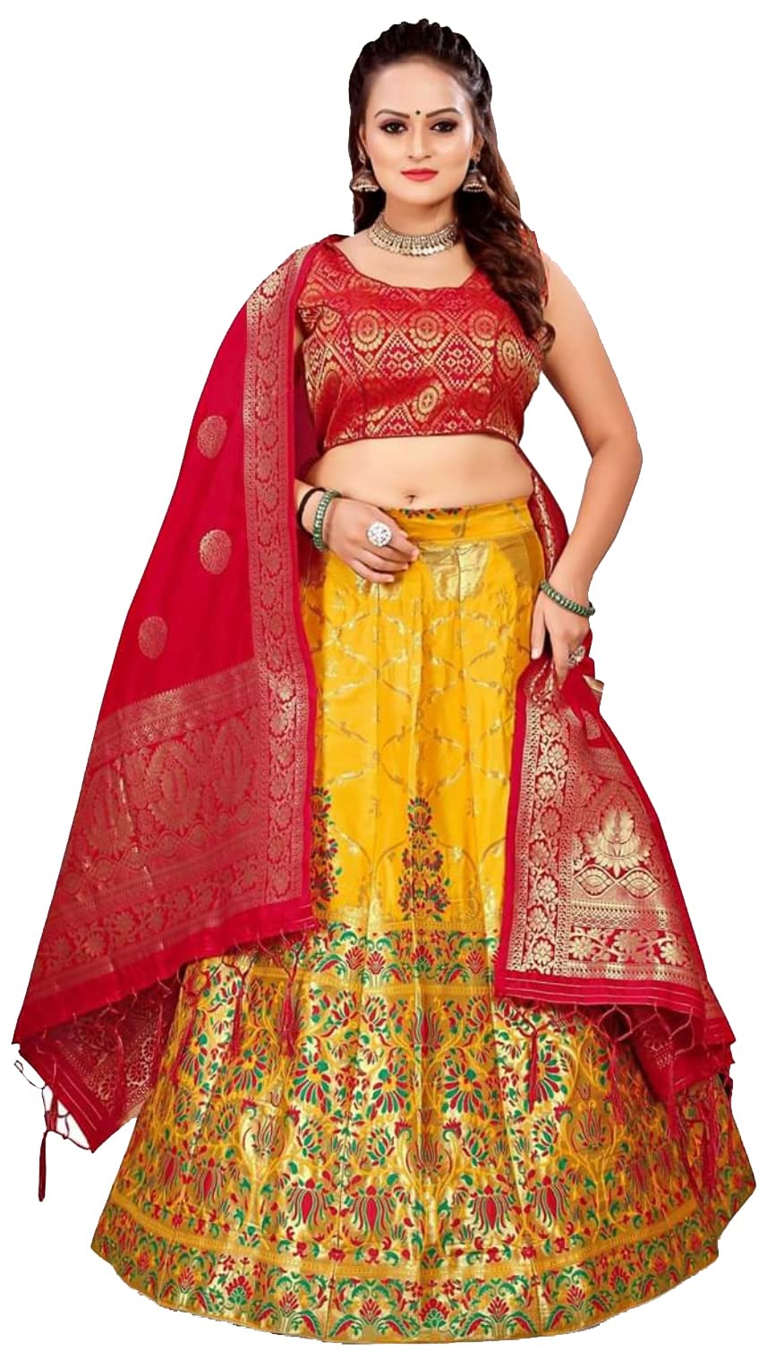 Niza FashionWomen Silk Jacquard Semi-Stitched Lehenga Choli Set