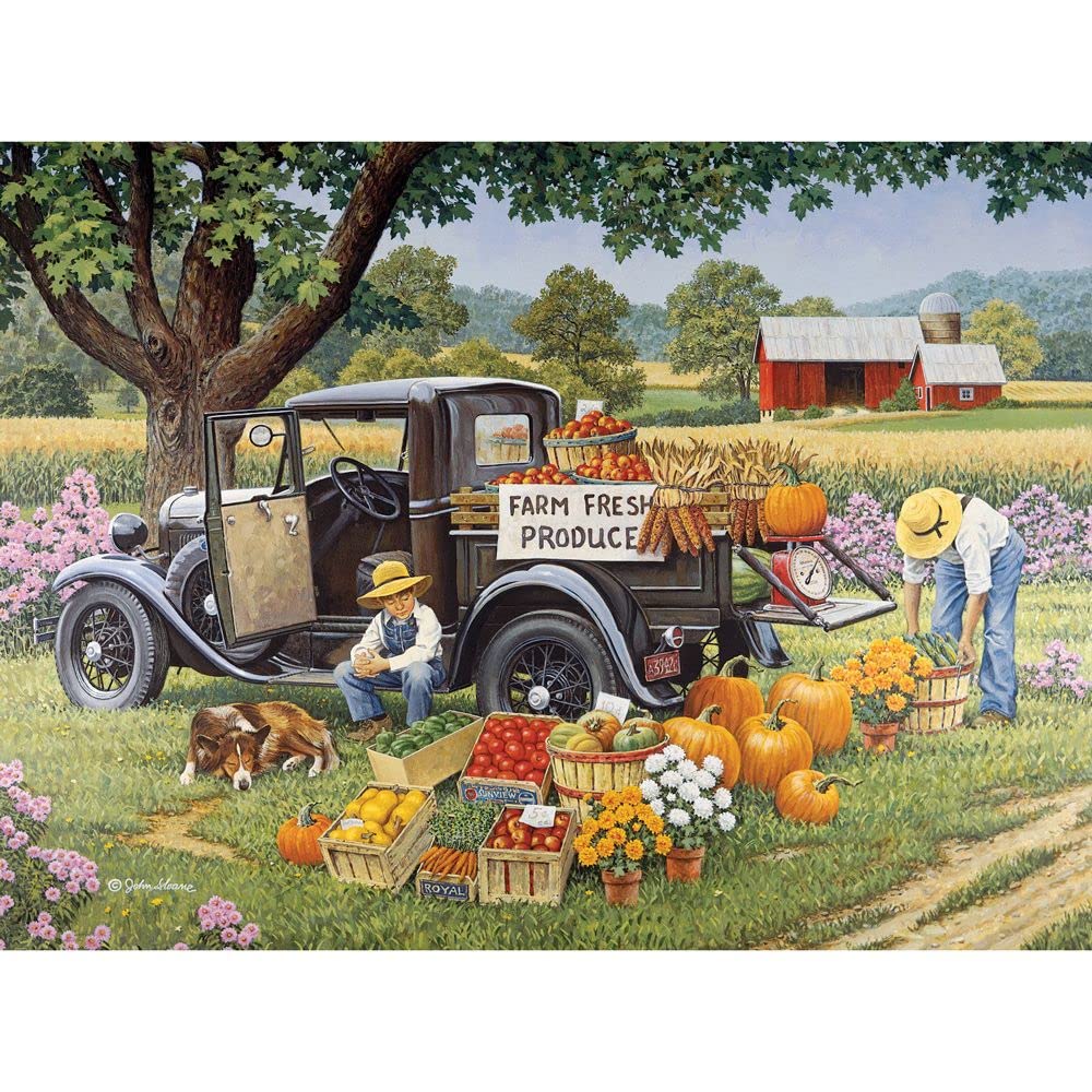 Bits and Pieces - 50 Piece Jigsaw Puzzle for Adults 15" x 19" - Home Grown - 50 pc Fall on The Farm Jigsaw by Artist John Sloane