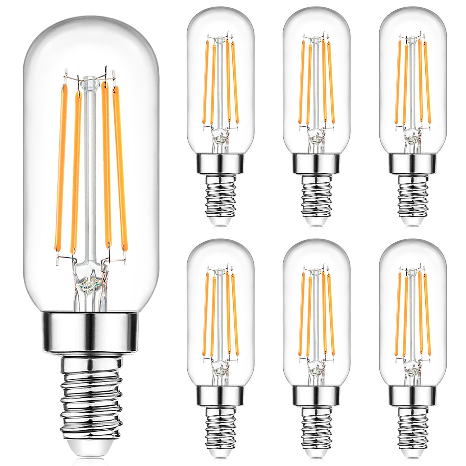 Brightever E12 Edison LED Light Bulbs 40 Watt Equivalent Candelabra, Dimmable 2700K Warm White T6 Clear LED Bulbs 4W 400lm Vintage T25 for Chandelier Ceiling Fan, Tubular Small Filament Bulbs, 6 Packs