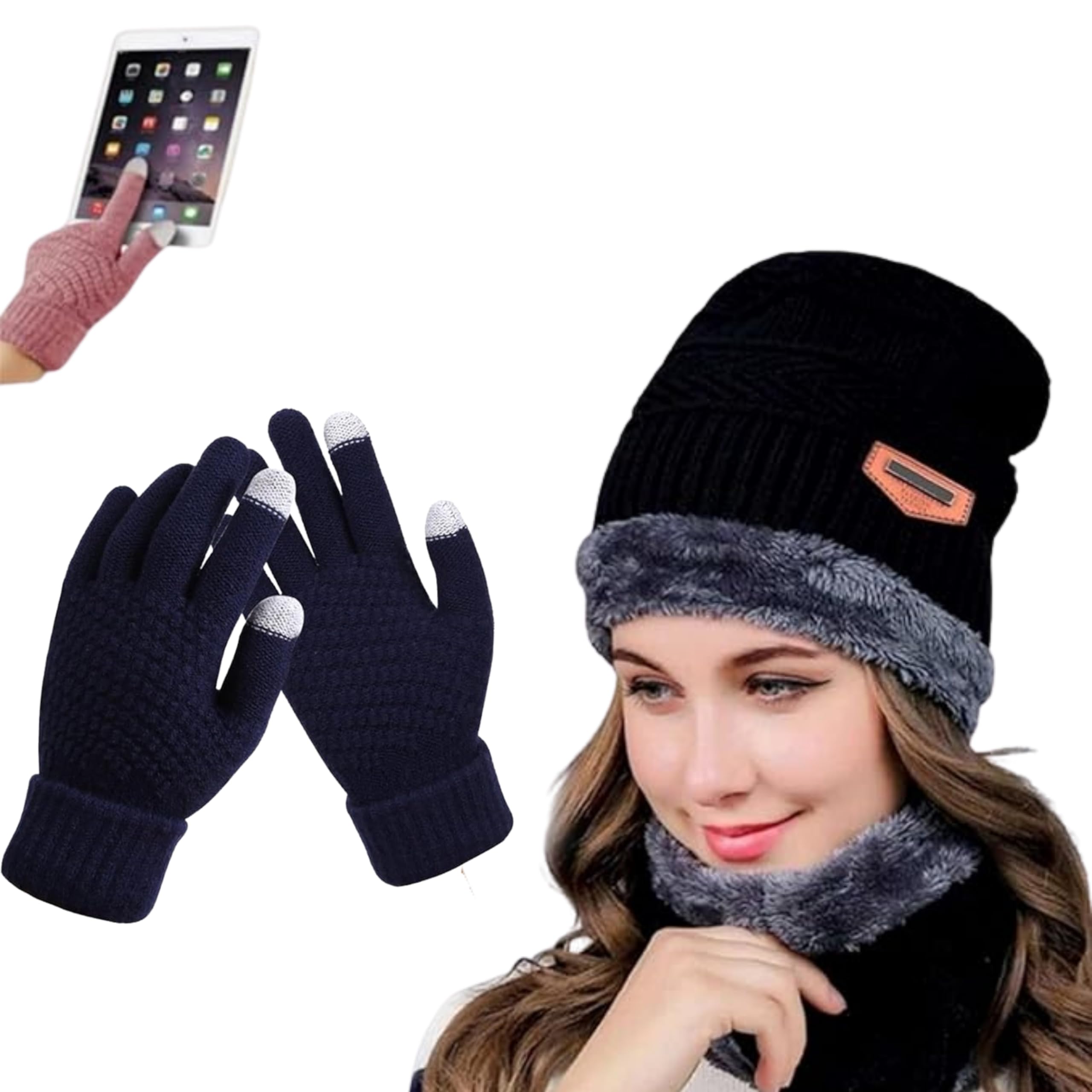 X-LENT Winter Knitted Beanie Hat, Scarf, and Gloves Set, Thick Thermal Fleece-Lined 3-Piece Set, Warm Knit Cap with Neck Warmer, Windproof for Men and Women