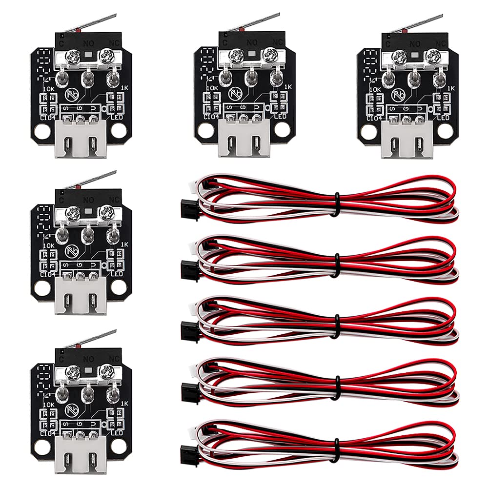 VooGenzek 5 Pieces 3D Printer Limit Switch Endstop, 3D Printer Parts Endstop Mechanical Limit Switch Module, with 3 Pins 1m Cable, Compatible with Ender 3/5/pro/V2 CR-10 S4 S5 Series