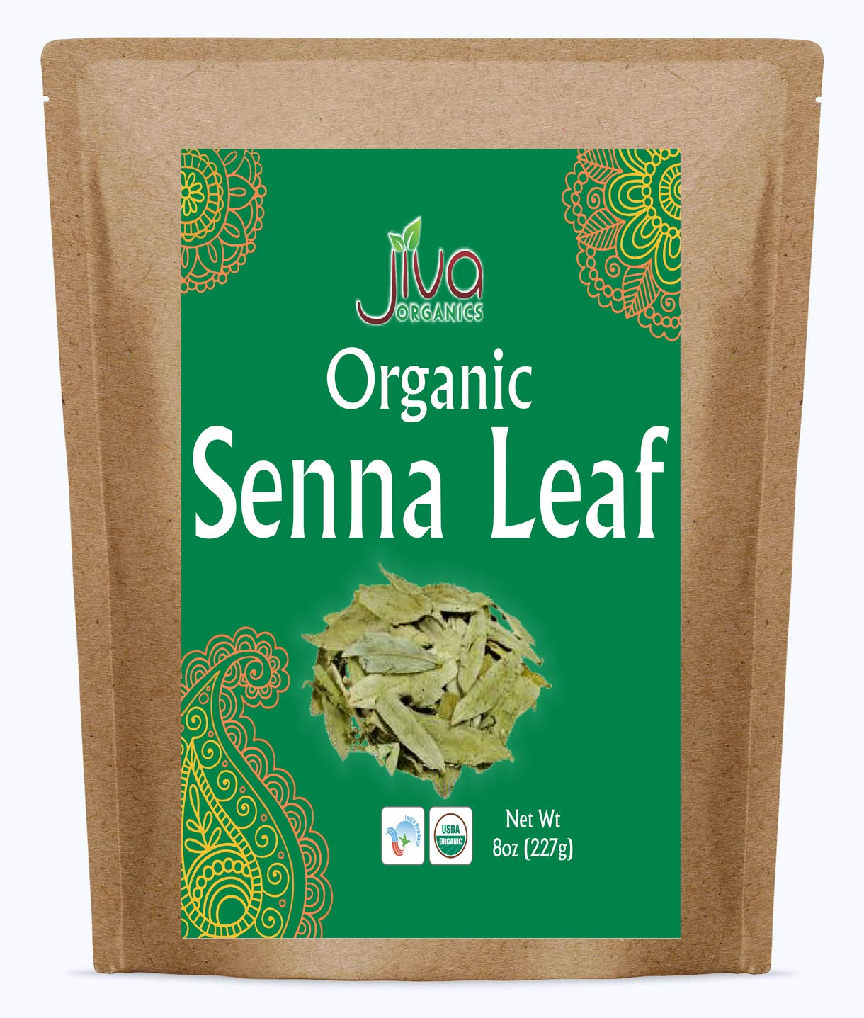 Jiva Organics Organic Senna Leaf 8 Ounce Bulk Bag - Cut & Sifted Tea - Non-GMO - Senna Alexandrina, Folium Sennae