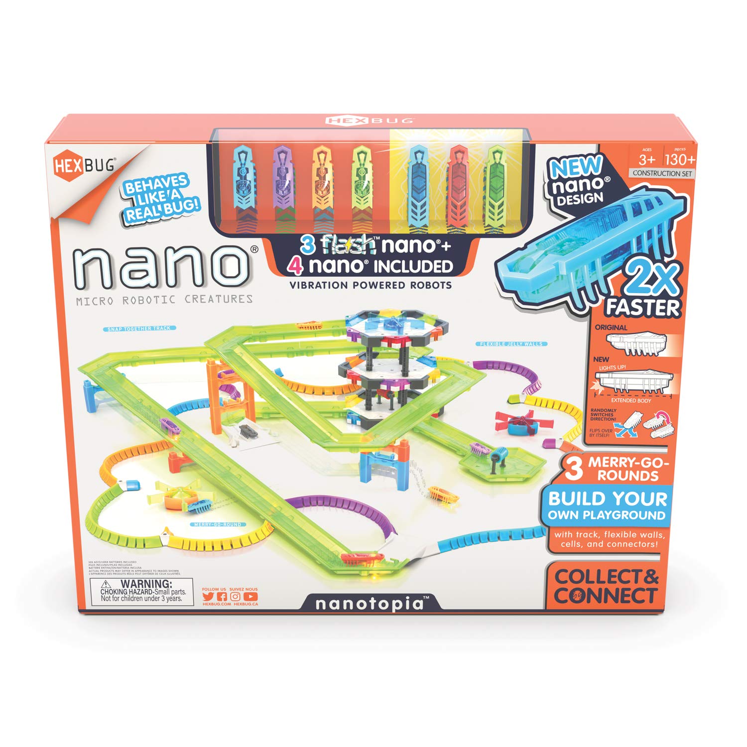 HEXBUG Flash Nano nanotopia - Colorful Sensory Playset for Kids - Build Your Own Playground - Over 130 Pieces and Batteries Included