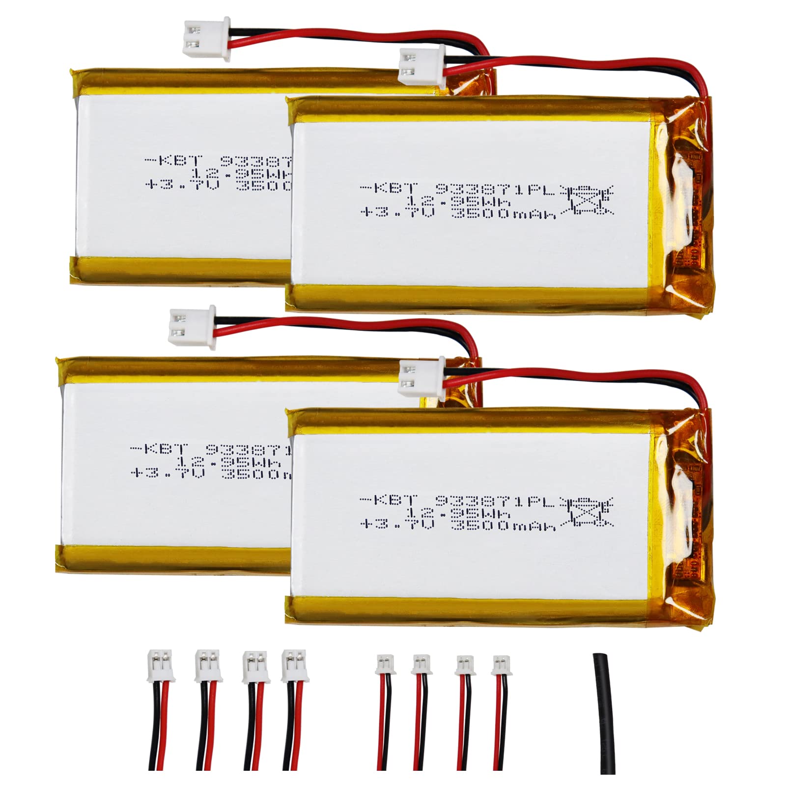 KBT 3.7V 3500mAh Li-Polymer Battery: 933871 Lipo Rechargeable Lithium-ion Replacement Batteries with PH 2.54 JST Connector, PH1.25/2.0 JST Connector for Replacement - 4Pack