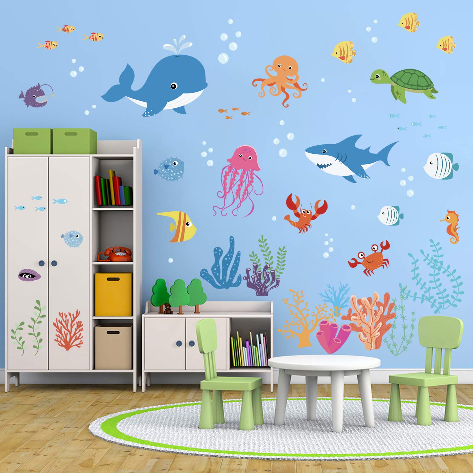 decalmile Under The Sea Dolphin Fish Wall Stickers Kids Room Wall Decor Vinyl Peel and Stick Wall Decals for Baby Nursery Bedroom Playing Room