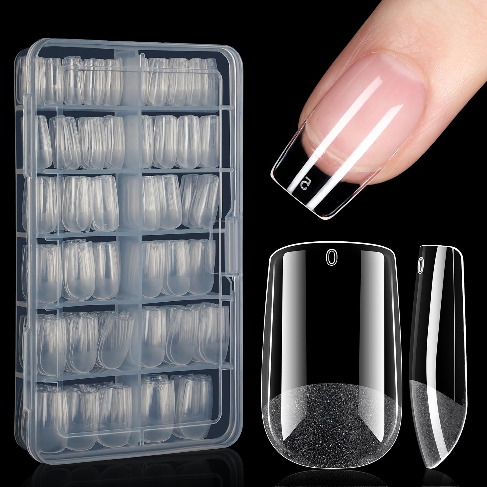 AILLSA Short Square Nail Tips Soft Gel Full Cover Clear Gelly Nail Tips Half Matte Acrylic Nail Tips Pre-Filed Fake Press on Nail Tips for Extension Home DIY Salon Manicure 216PCS 12 Sizes