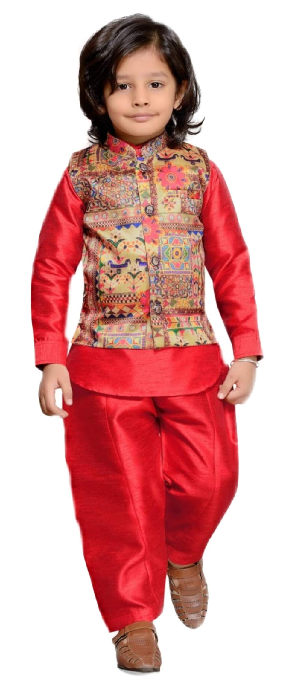 Mr. & Ms. Junior Kids Boys Festive Kurta Pyjama with Coti