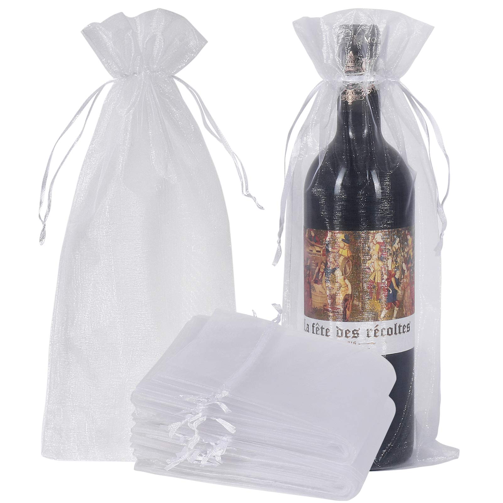 HRX PackageHRX Package 30pcs White Organza Wine Bags, Sheer Mesh Wine Gift Pouches Bottle Covers Dresses Drawstring for Christmas