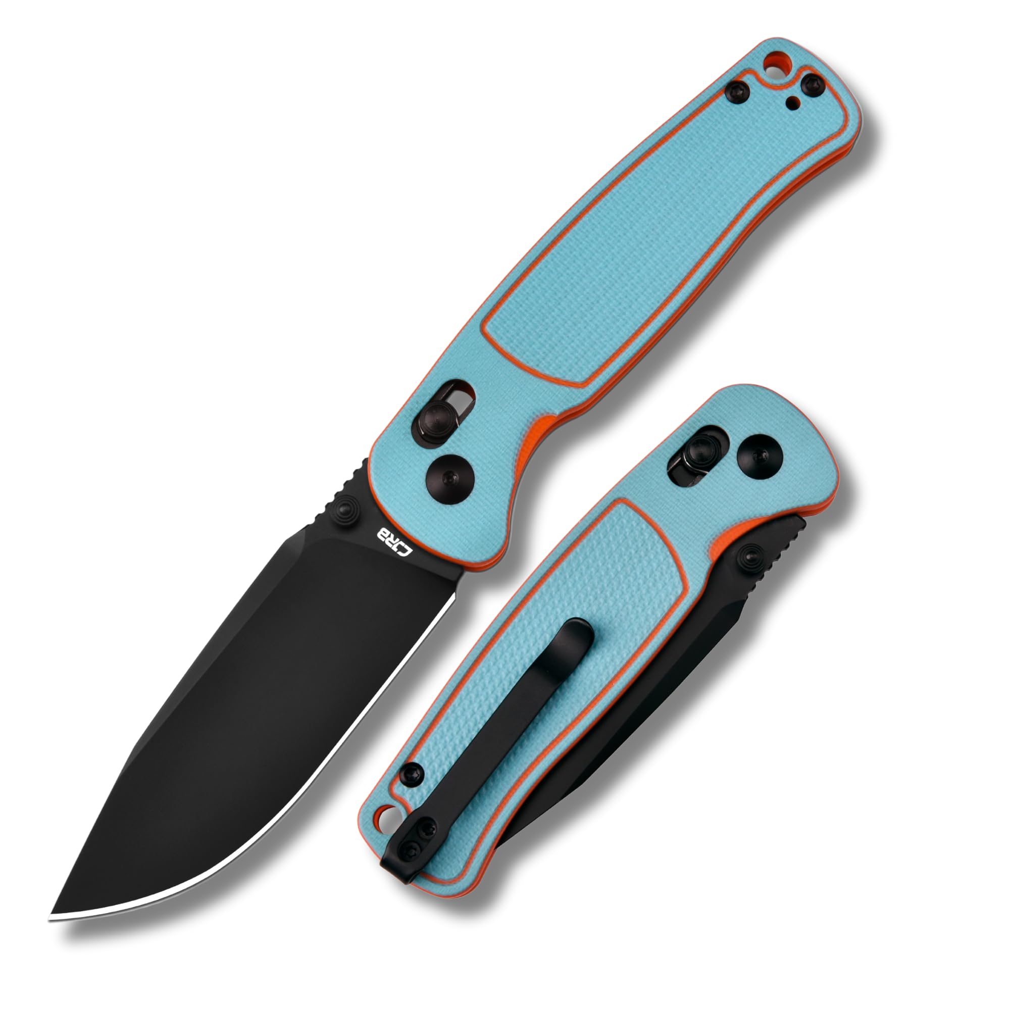 CJRB Shale Folding Pocket Knife, 3.15'' AR-RPM9 Steel Black PVD Blade Dual-tone G10 Handle Folding Knife with Clip, EDC Knife for Men Women, Sharp Camping Hiking Survival Knives J1943 Blue and Orange