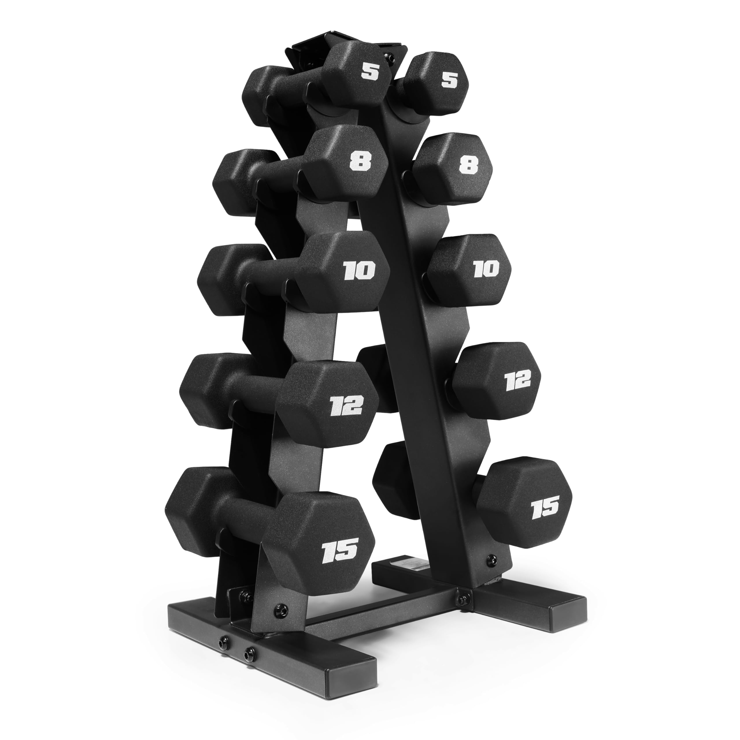 CAP Barbell 100 lb Neoprene Hex Dumbbell Weight Set with Vertical A-Frame Rack - Black