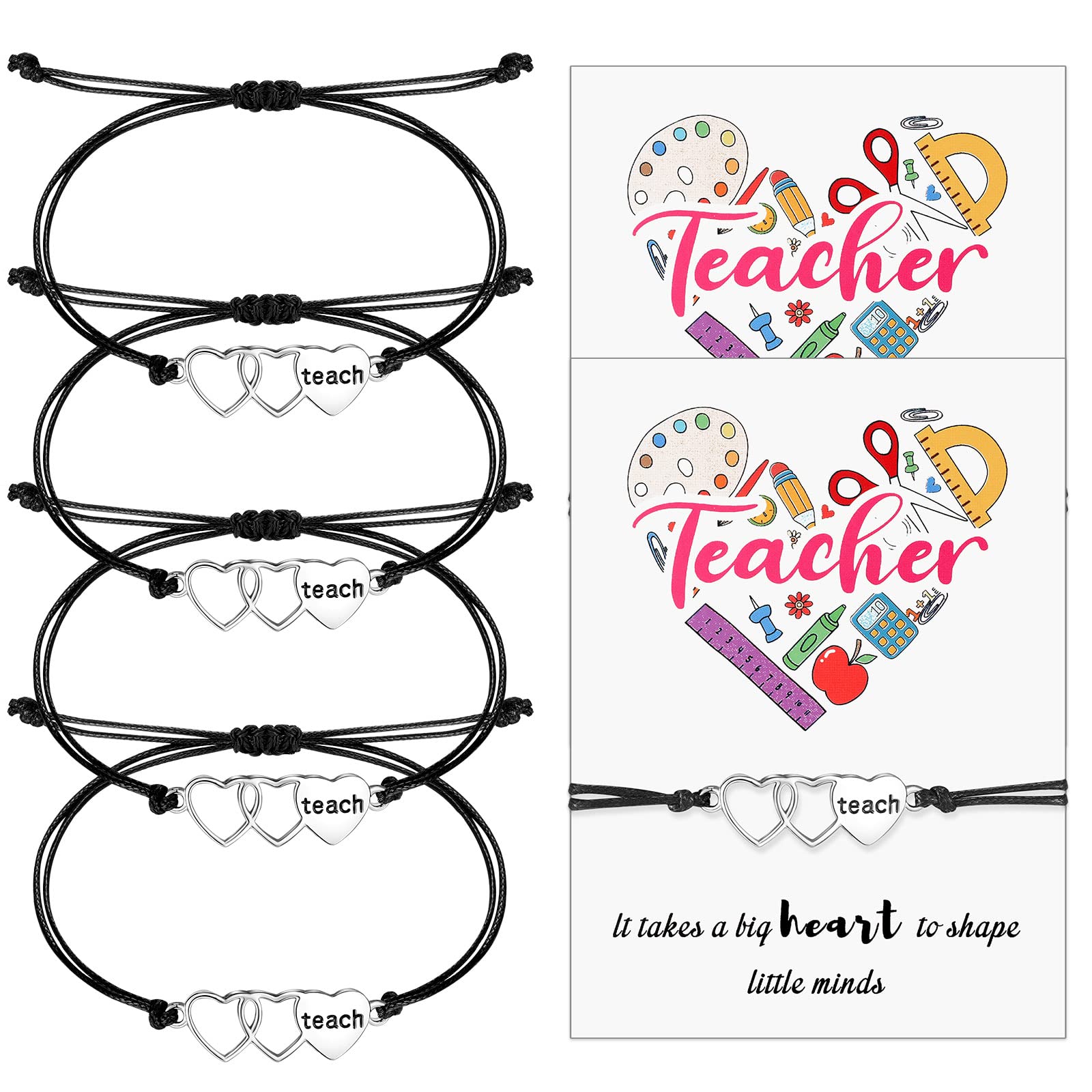 Sabary 16 Pieces Teacher Bracelets Bulk Teacher Blessing Card Bracelet Teacher Appreciation Gift Blessing Bangle Greeting Adjustable Bracelet for Graduation Gift