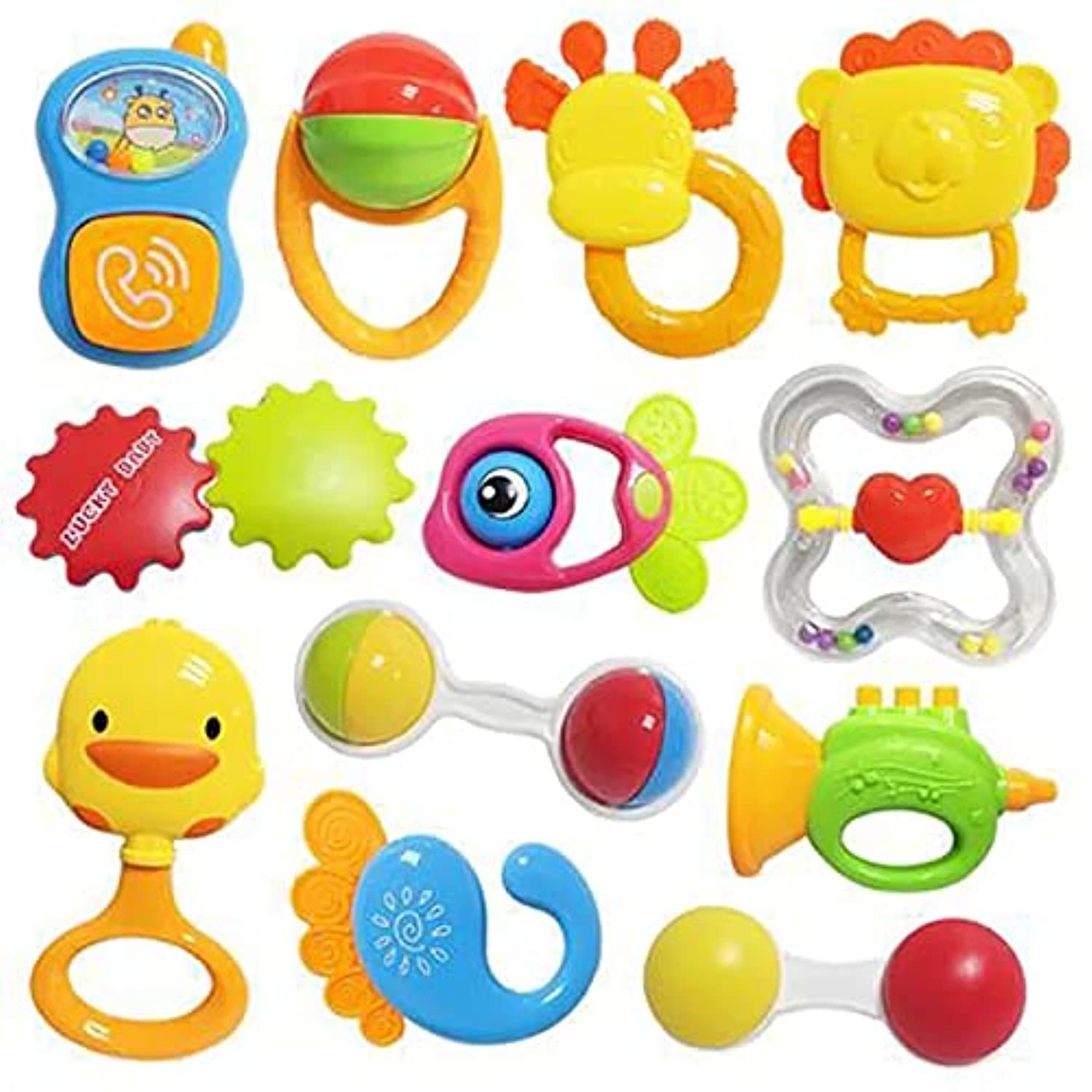 ZeeSquare Baby Teether Toy Rattle Set 12 pcs Toys Play Set Early Educational Toys for 3, 6, 9, 12 Months Baby Activity Toy (Small)