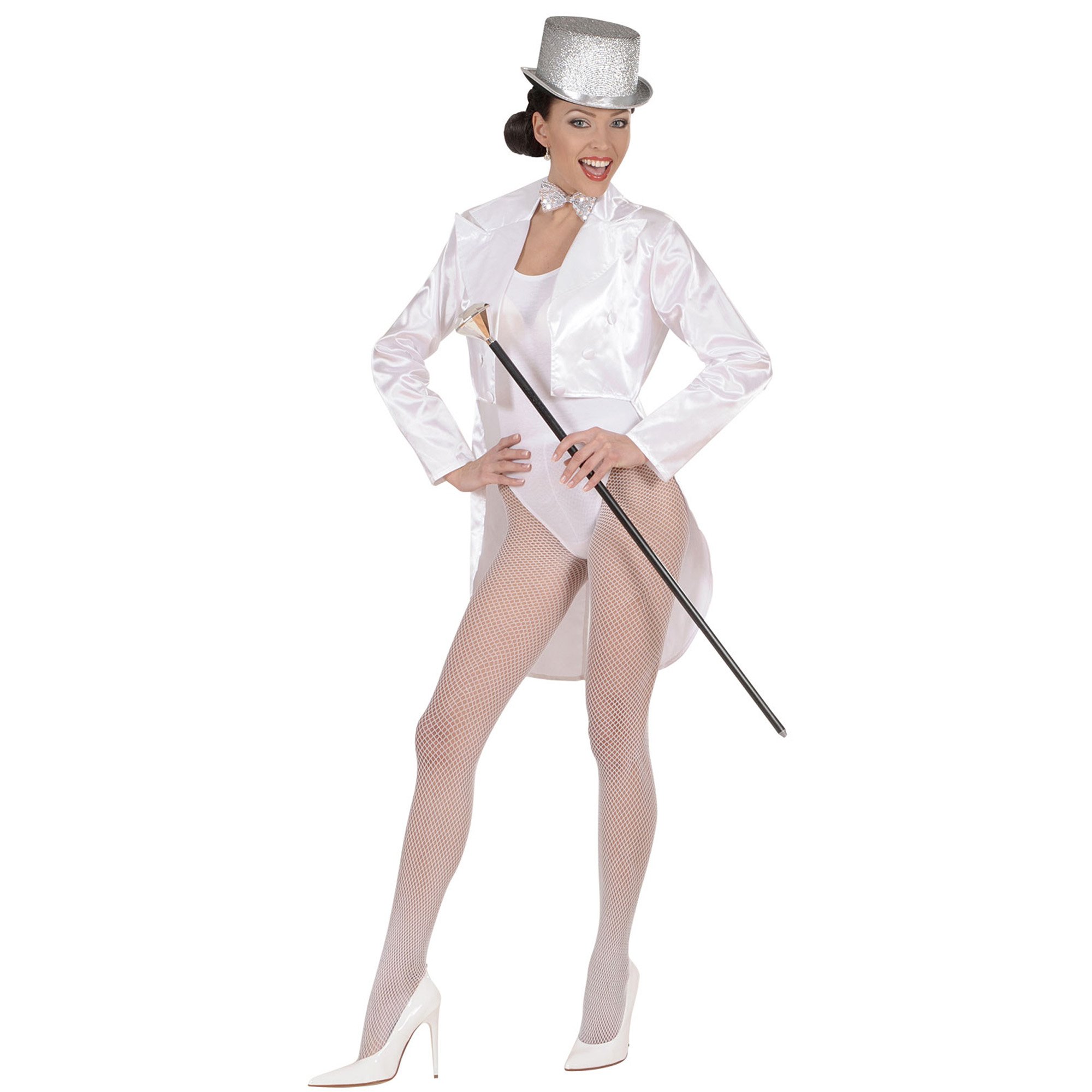 Tailcoat White Satin Womens Costume Large for Hardy Hollywood Film Fancy Dress