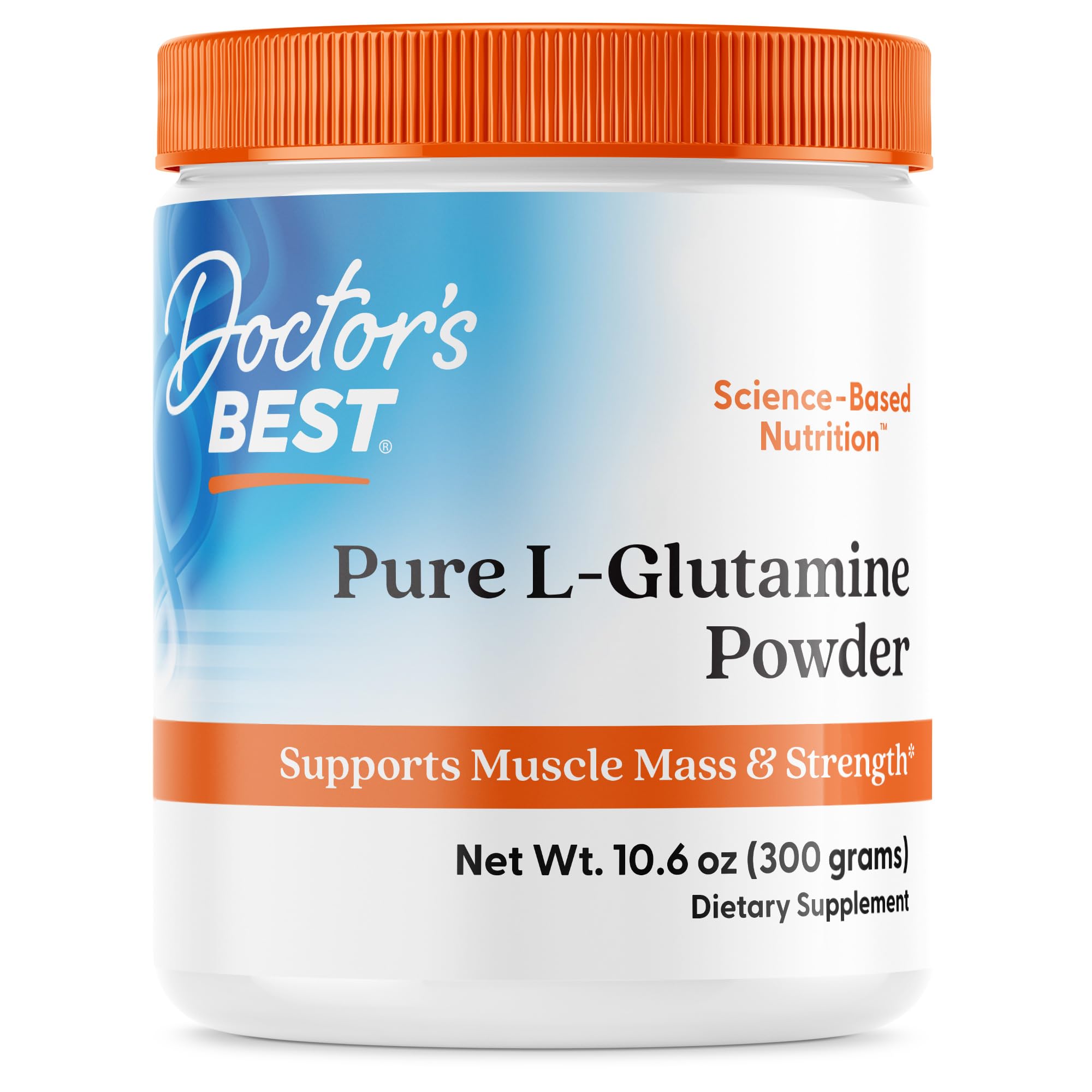 Doctor's Best Pure L-Glutamine Powder, Supports Muscle Mass, Strength & Post-Workout Recovery, Amino Acid, 300g