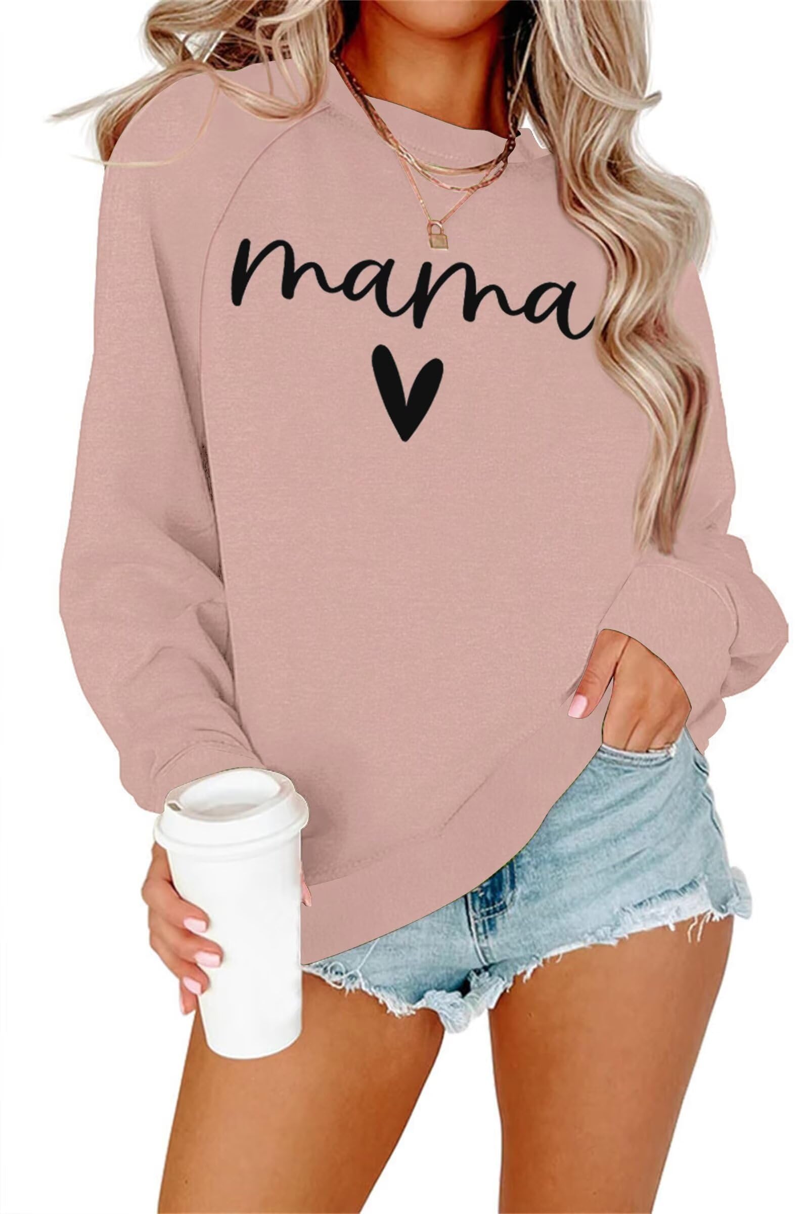 DressmineWomens Casual Long Sleeve Crewneck Loose Mama Sweatshirt Graphic Shirts Pullover Tops