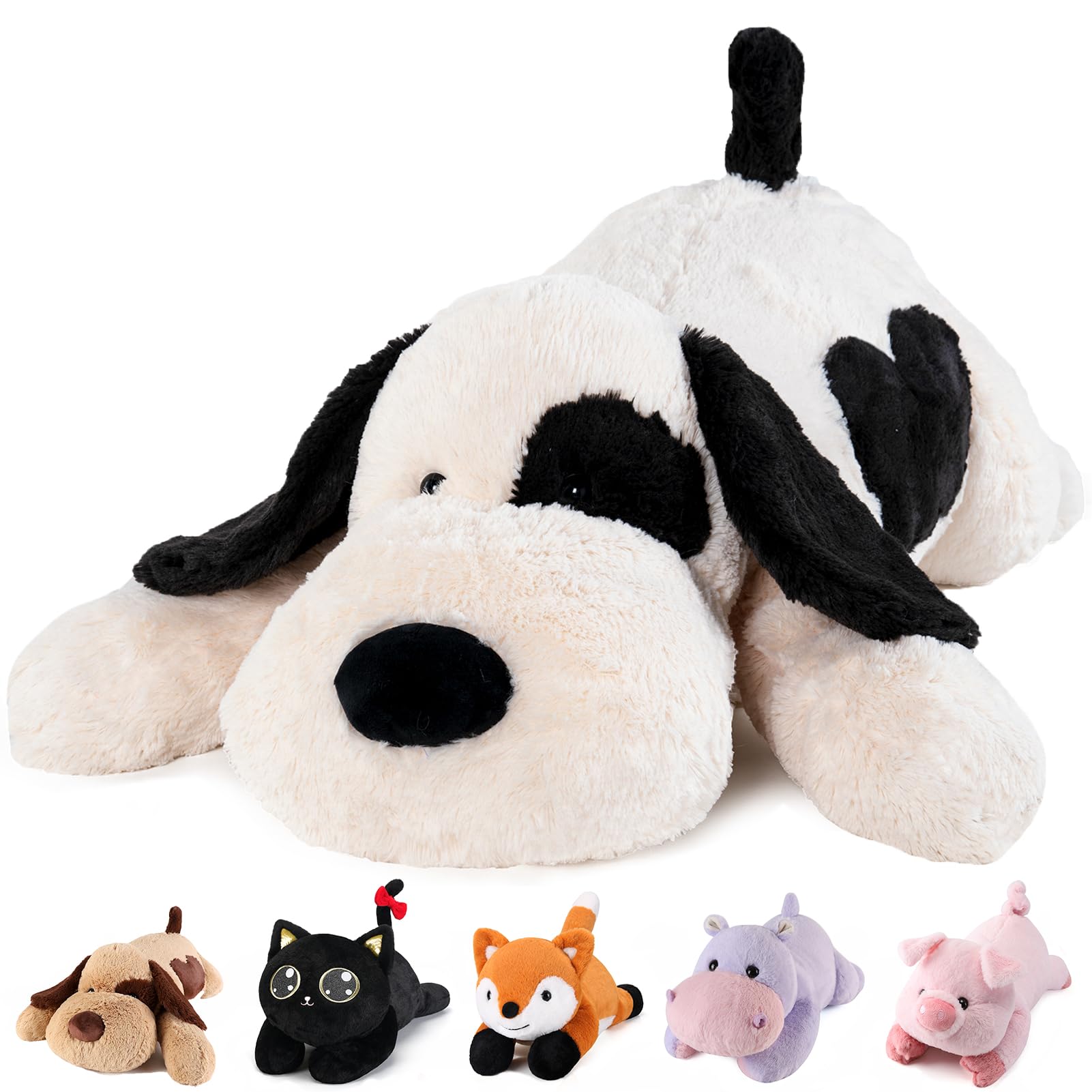 meowtastic Black & White Dog Weighted Stuffed Animals - 22 Inch 4.5 Pounds Weighted Plush Dog Stuffed Animals - Big Stuffed Dog Plush Pillow - Cute Plush Toys Gifts for Kids & Adults (22" 4.5 lbs)