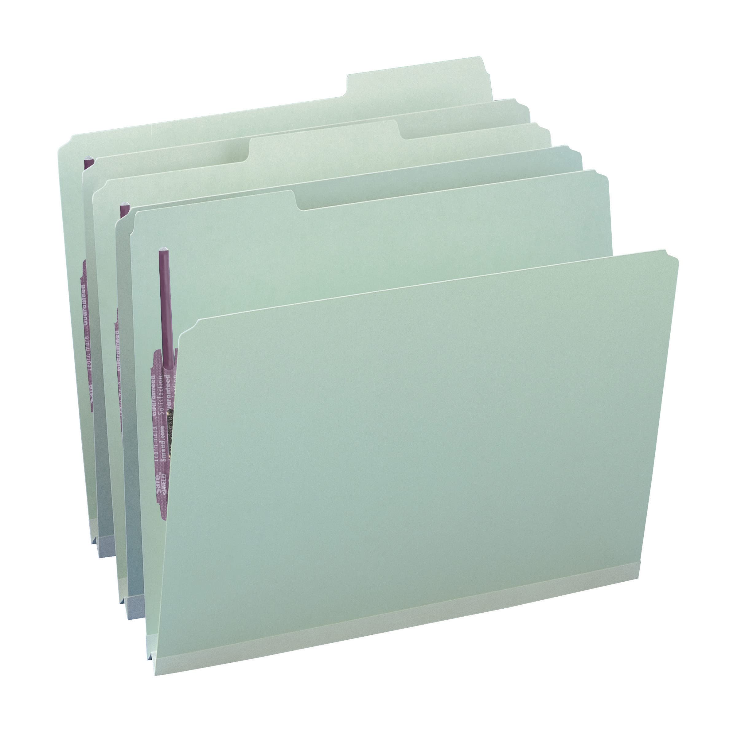 Smead Pressboard Fastener File Folder with SafeSHIELD Fasteners, 2 Fasteners, 1/3-Cut Tab, 1" Expansion, Letter Size, Gray/Green, 25 per Box (14931)