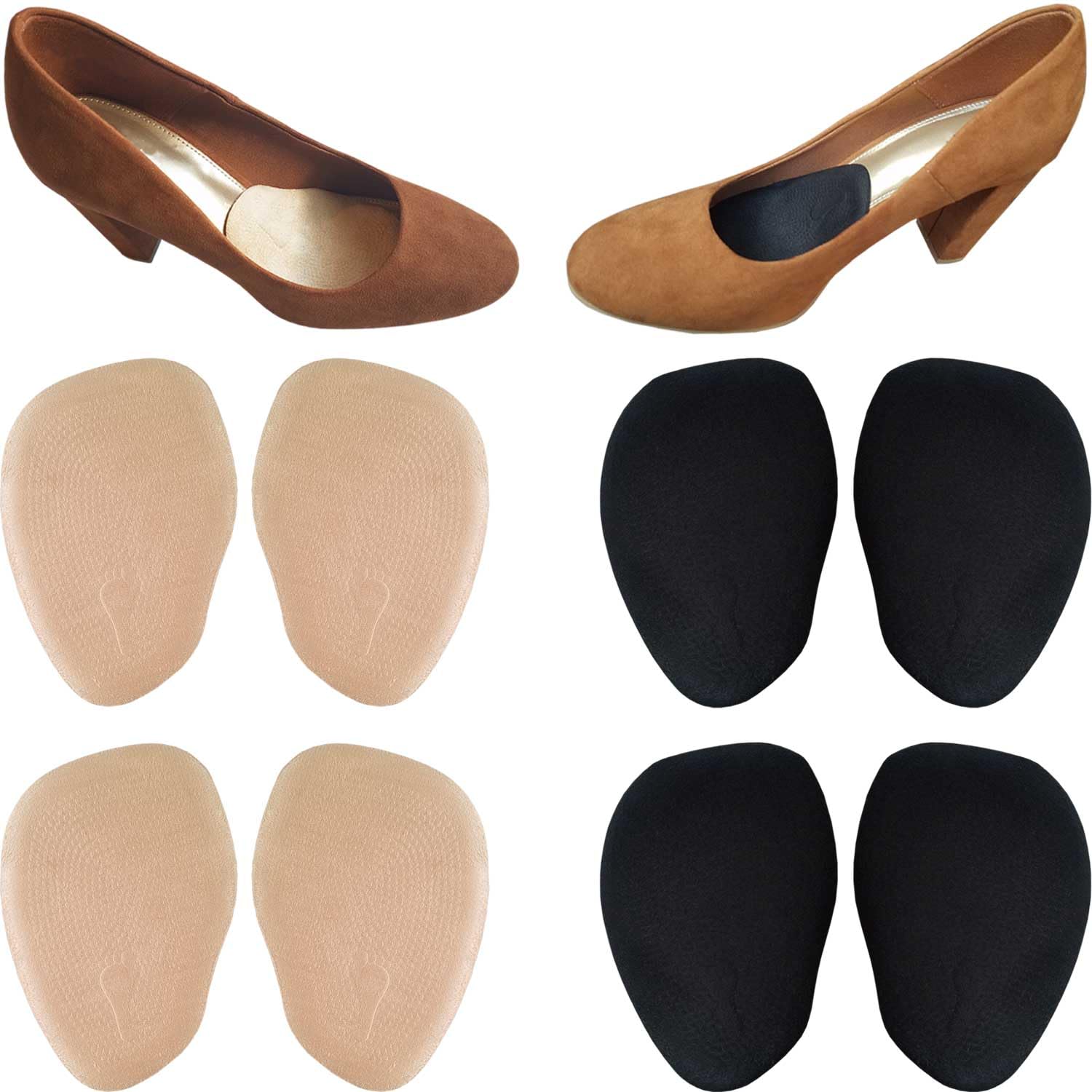 Chiroplax High Heel Cushion Inserts Pads (4 Pairs) Suede Ball of Foot Forefoot Metatarsal Anti Slip Shoe Insoles for Women