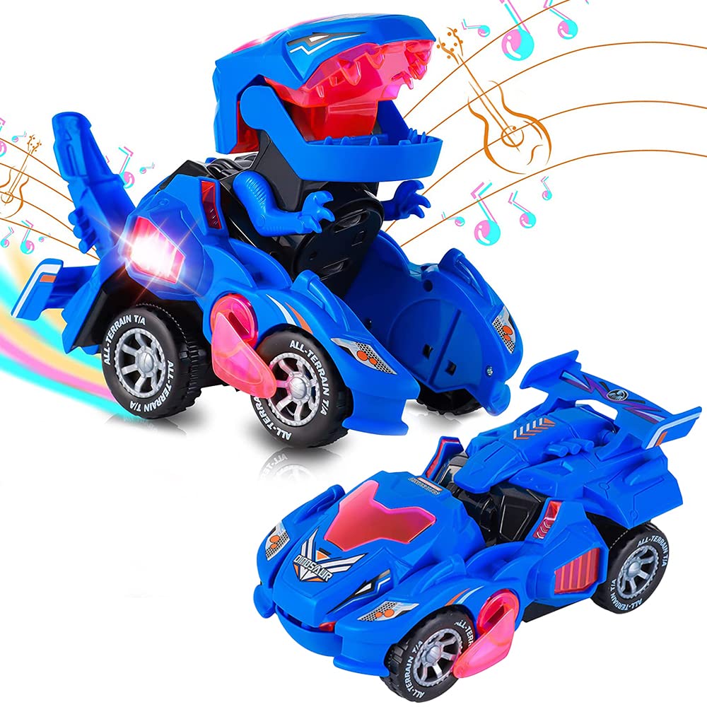 Dinosaur Transforming Car Electric Dinosaur Toys Automatic Transforming Dinosaur Car with Flashing Lights and Sound for 3-7 Years Old Boys Girls Dinosaur Vehicles Toy for Kids