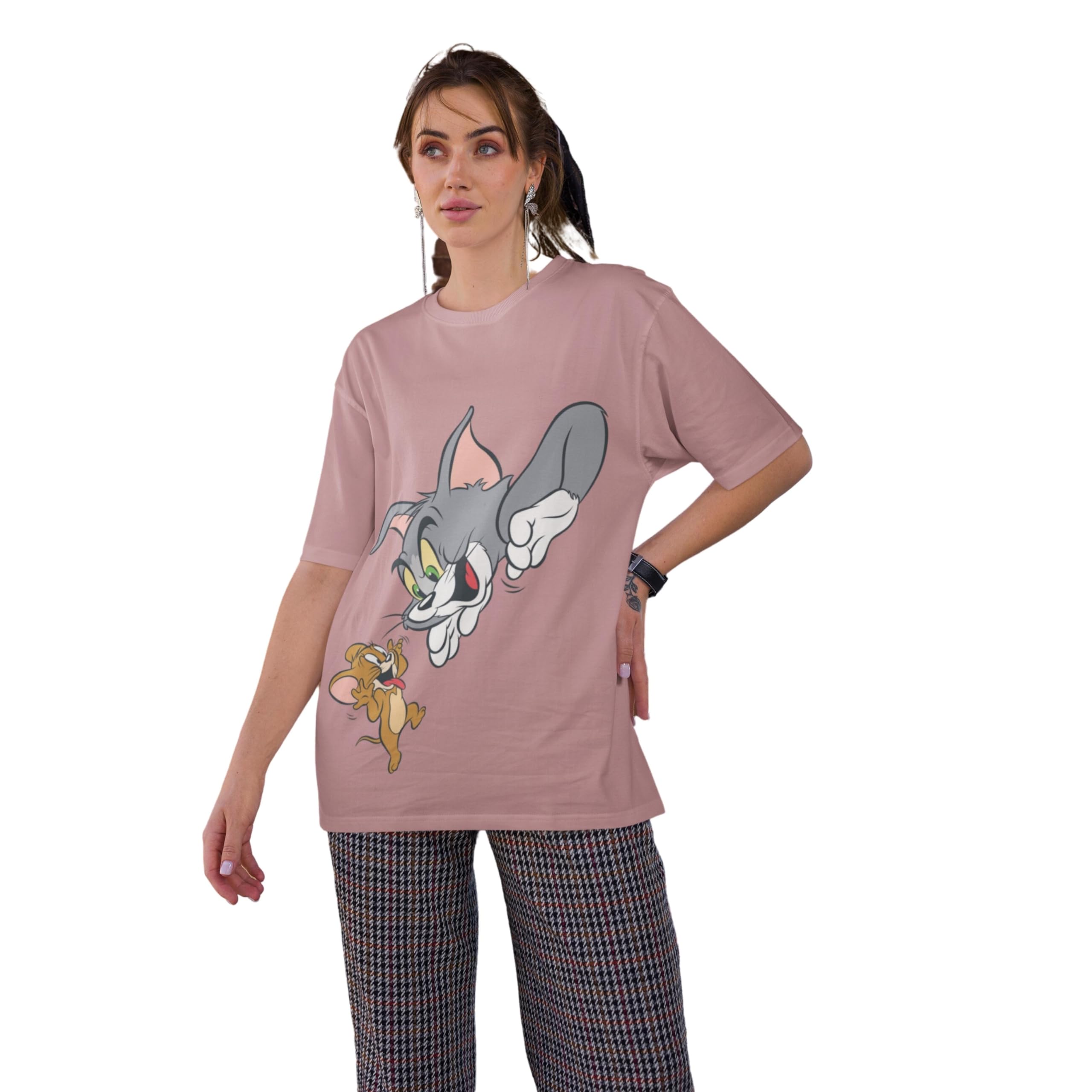 Whiskered Foes Frenzy Oversized Tom and Jerry Premium Cotton Tee