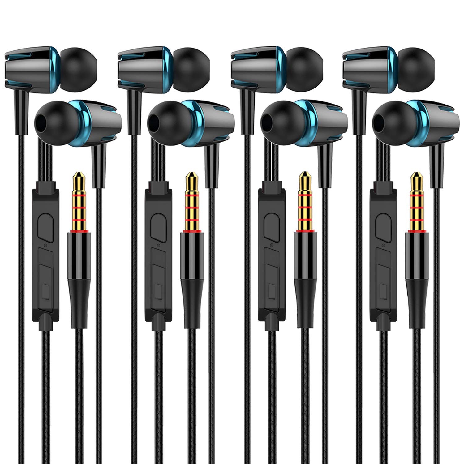 A9 Headphones Earphones Earbuds Earphones, Noise Islating, High Definition, Stereo for Samsung, iPhone,iPad, iPod and Mp3 Players (Black-Blue 4pairs)