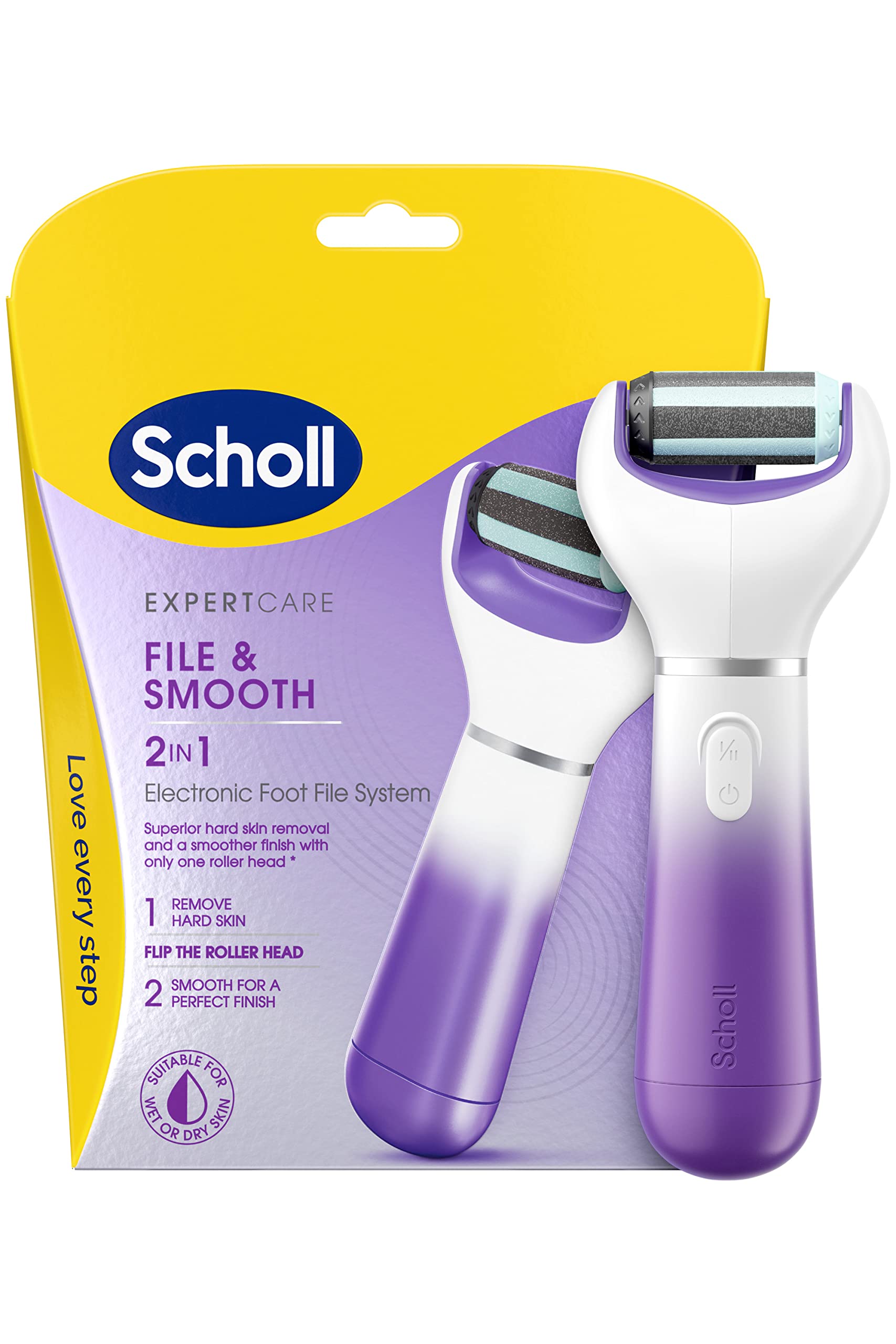 Scholl ExpertCare 2-in-1 File & Smooth. Dual Speed Pedi Electric Foot File for Hard Skin and Callus Removal. Batteries Included