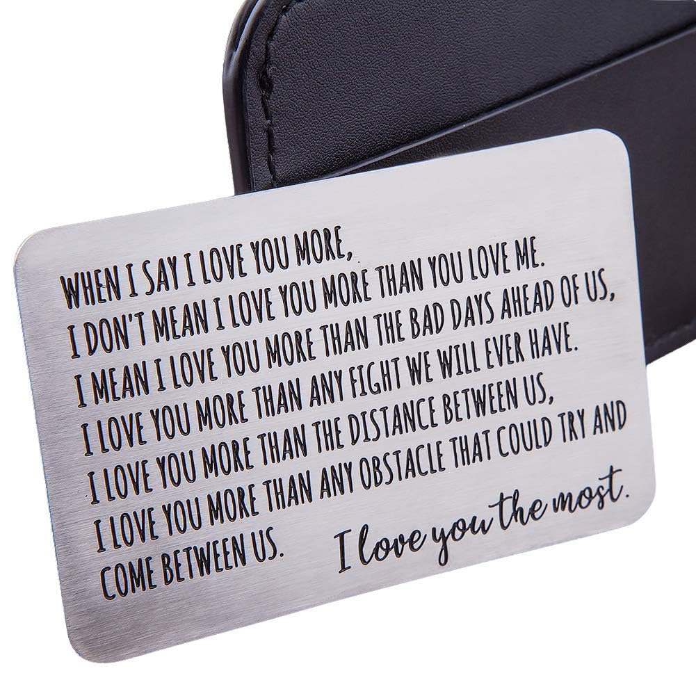 Fleure Esme Wallet Insert Card Gifts For Men Husband From Wife Girlfriend Boyfriend Birthday Gifts Metal Mini Love Note Valentine Wedding Gifts For Groom Bride Him Her Deployment Gifts - small