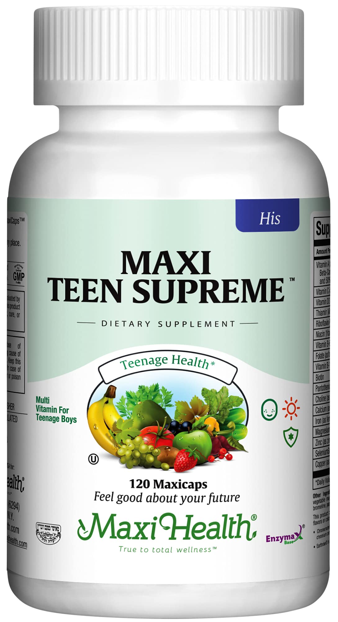 Maxi Health Teen Supreme HIS Vitamins for Teen Boys (120) - Teen Multivitamin for Young Men Ages 12 17 - Daily Teen Vitamins for Nutrition, Energy, Immune Support, Antioxidants & Teen Boy Needs