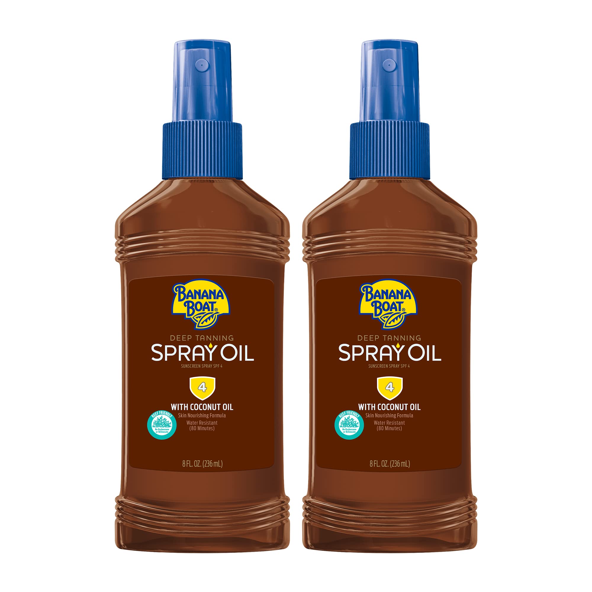 Banana Boat Deep Tanning Oil Pump Spray Sunscreen SPF 4 Twin Pack | Tanning Sunscreen Spray, Dark Tanning Oil, SPF Tanning Oil, Outdoor Tanning Oil SPF 4, Oxybenzone Free Sunscreen, 8oz each