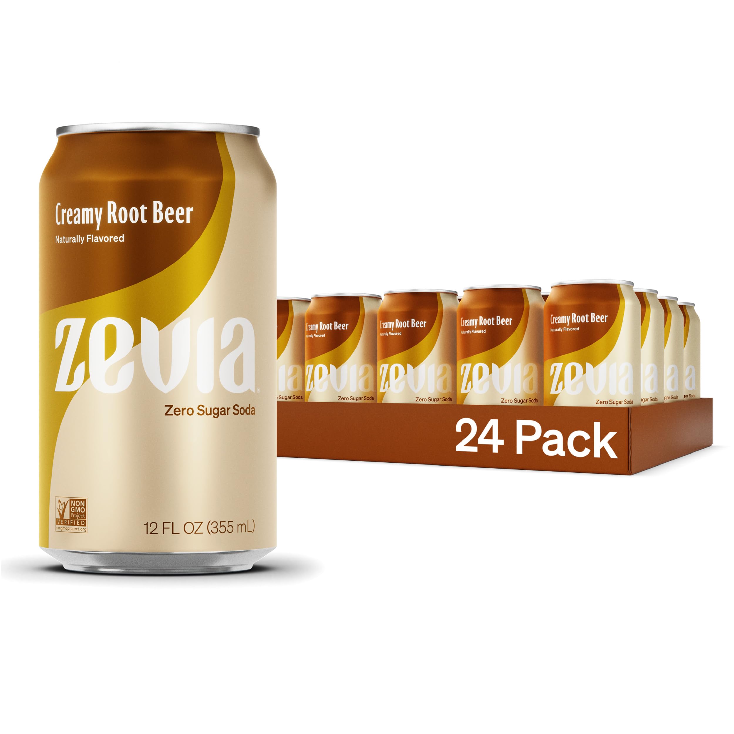 Zevia Zero Calorie Soda, Creamy Root Beer, 12 Ounce Cans (Pack of 24)