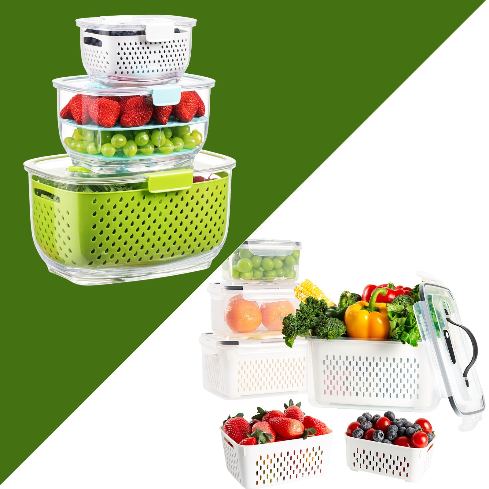 LUXEARFresh Produce Vegetable Fruit Storage Containers 3 Pieces Set + 4 Packs Set