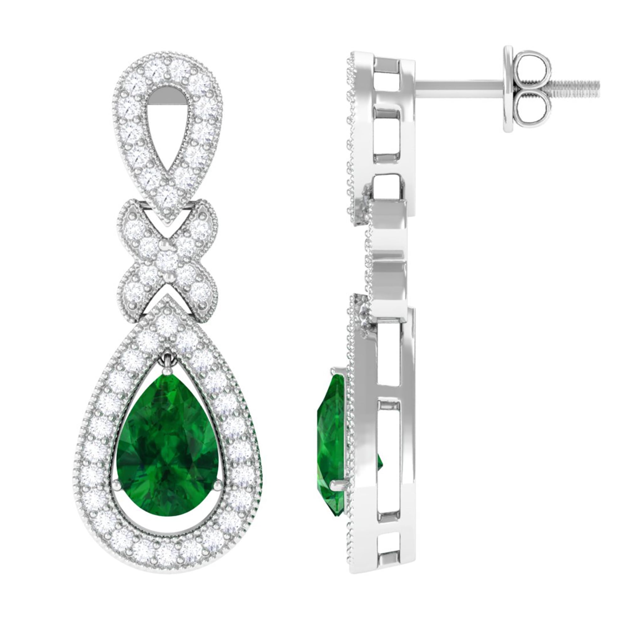 Certified Lab Grown Emerald Moissanite Bridal Dangle Earrings, Emerald 5X7mm Pear Shape Earrings in Silver, Aaaa Quality