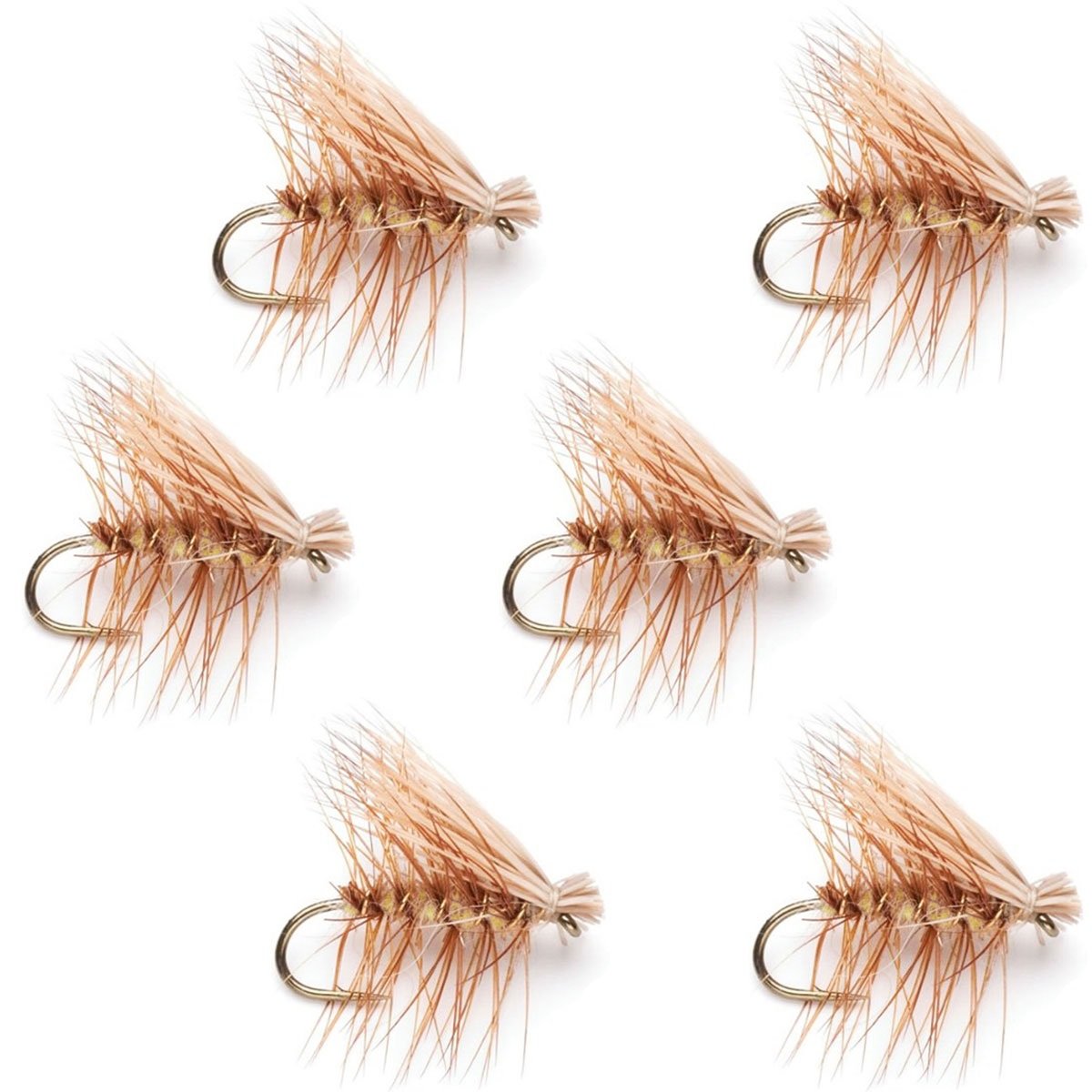 The Fly Fishing Place Yellow Elk Hair Caddis Classic Trout Dry Fly - Set of 6 Flies Size 12