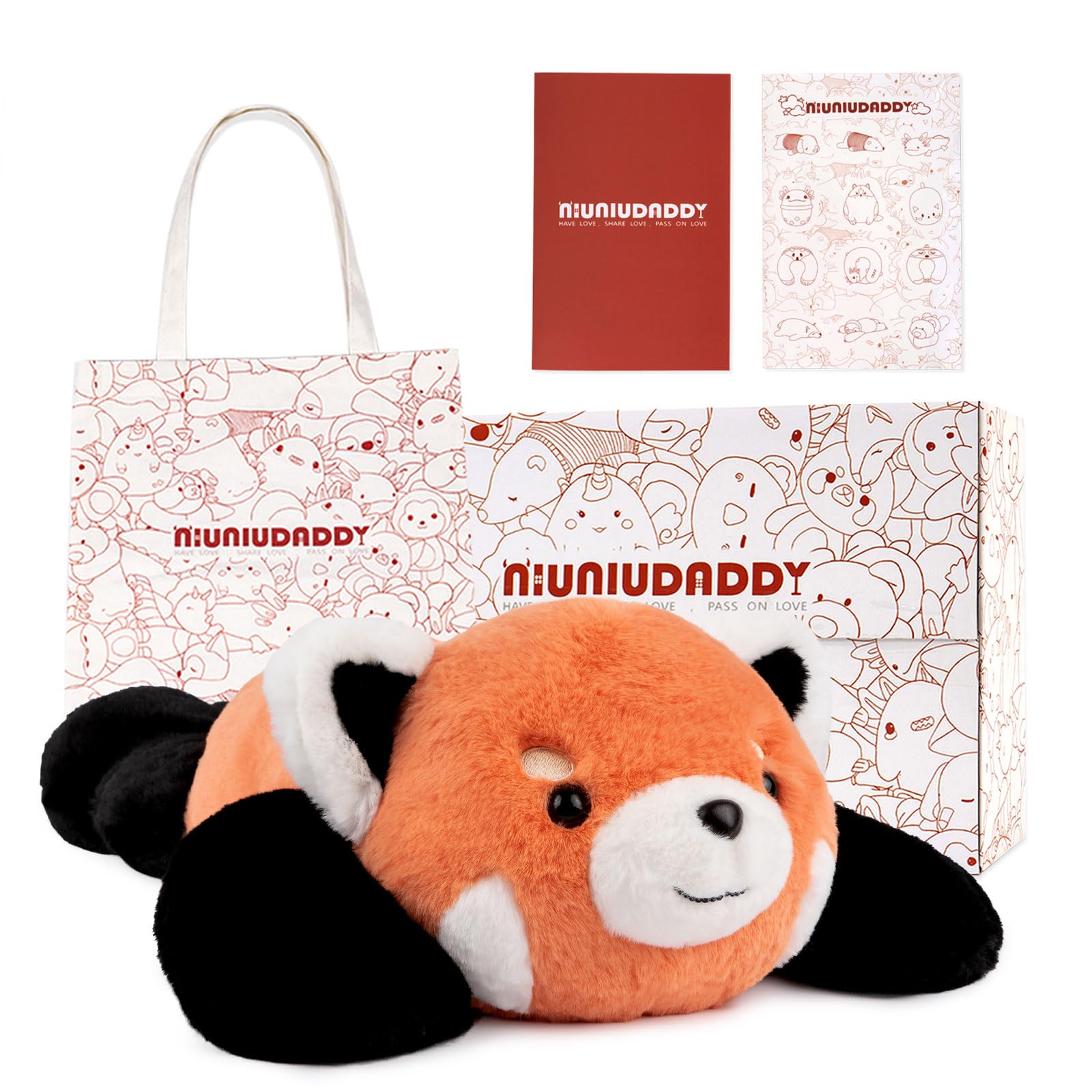 NiuniuDaddy Red Panda Weighted Stuffed Animals for Anxiety, 3lb Weighted Plush Red Panda Toys for Adults Kids Girls, Giant Stuffed Red Panda Plush Pillow as Gift for Christmas Include Bag Sticker Card